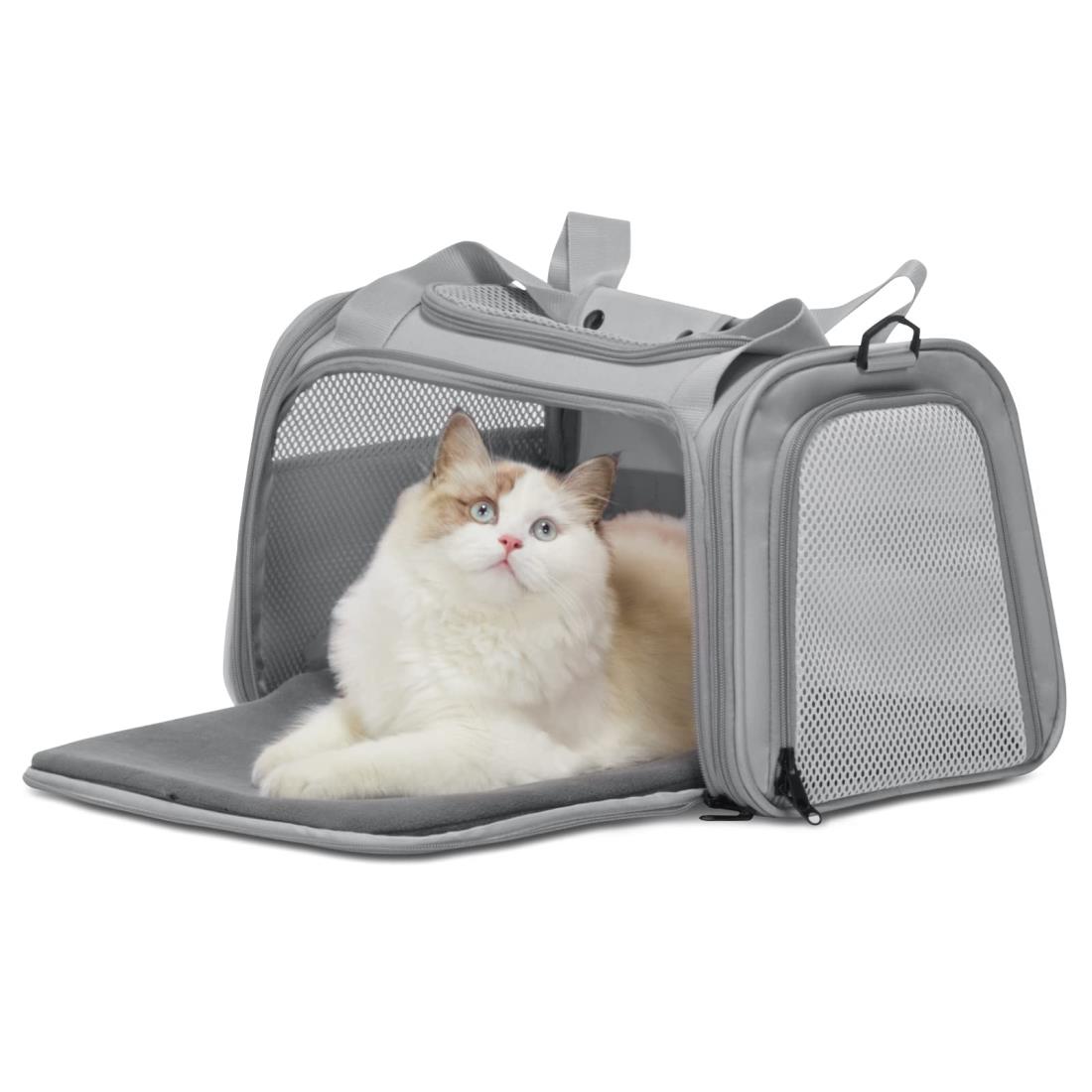 PETSFIT 犬キャリー 安全な猫キャリーバッグ 臭気がない中・大型猫用・小型犬・うさぎ用 引っ掻き傷に強い 車載/ドライブ/キャンピング/旅行/通院/災害避難用 グレー XLサイズ