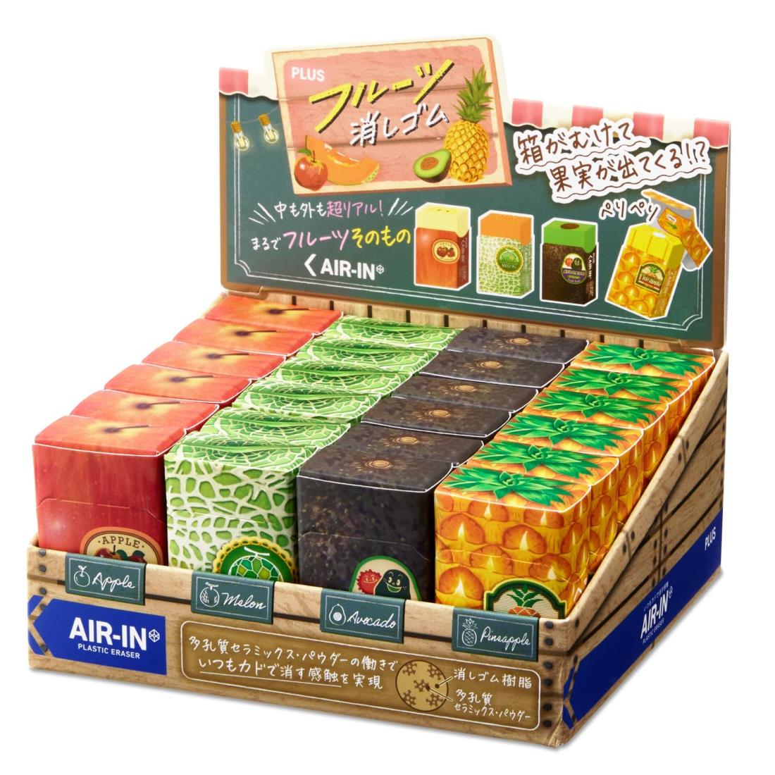 プラス 消しゴム エアイン フルーツ消しゴム アボカド パイン リンゴ メロン アソートBOX 24個入り ER-0311-DP 36723