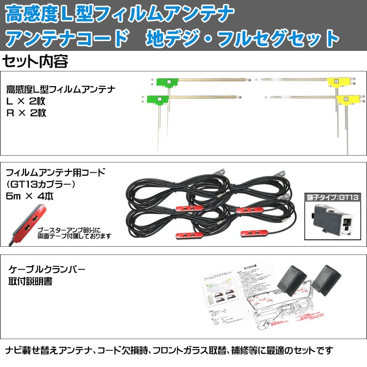 メール便送料無料ホンダ2019年モデルVXM-195VFEiフィルムアンテナアンテナコード地デジフルセグセット4枚4本GT13ナビ高性能L型
