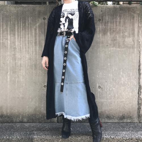 (全2色)クロシェニット ロングガウン(BLACK)　カジュアル ブラック 黒