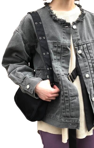 No-Collar Oversized Denim Jacket（Black）デニム　アウター　ライトアウター　Gジャン　ノーカラー　黒　BLACK　ストリート　ビッグシルエット　オーバーサイズ　ADG　A.D.G　エーディージー　送料無料｜A.D.G