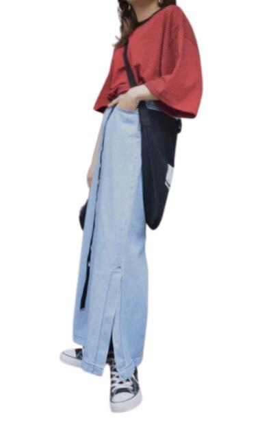 SIDE SLIT WIDE DENIM PANTS(L.BLU)　女性 レディース 水色 ライトブルー デニム DENIM スリット パンツ 送料無料｜A.D.G