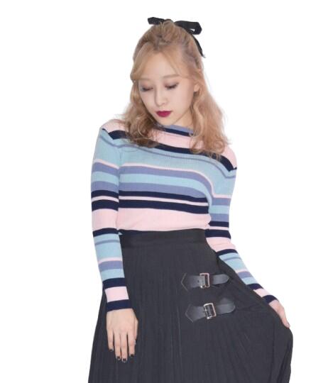 マルチボーダーリブニットトップス　女性 レディース トップス ニット Knit マルチカラー カラフル パステルカラー 冬 春 ボーダー カジュアル 可愛い ガーリー 原宿系 レトロ 送料無料 アパレル 通販 A.D.G エーディージー