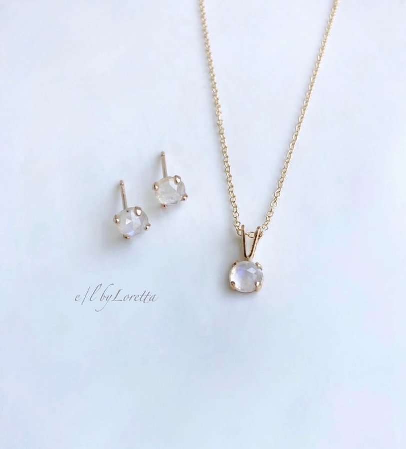 レインボームーンストーン 14kgf necklace & pierce SET　アクセサリー　ネックレス　ピアス　セット　レインボームーンストーン　ゴールド　レディース　女性　ワンポイント　14kgf　14金　ハンドメイド　エルバイロレッタ　E/L byLoretta　EL｜A.D.G