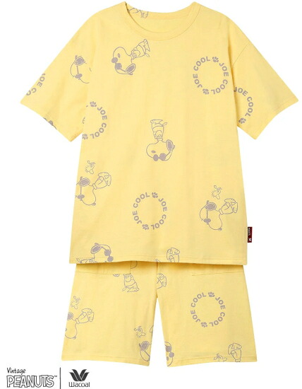 セール20%OFF ＞【綿１００％】オーガニックコットン１００％　サングラスをかけたスヌーピーとウッドストック♪パジャマ【5分丈・5分袖】｜アイリス　ランジェリーショップ