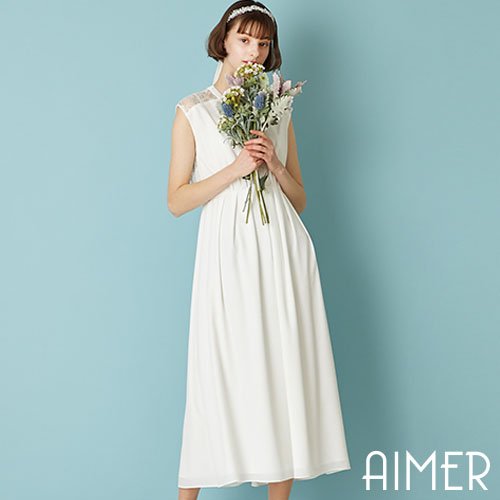 ドレス 21 新作 ホワイト 白 Aimer Aimer Aimer エメ ウェディング フォーマル ドレス パーティー ブライダル 披露宴 送料無料 二次会花嫁 二次会用ドレス 二次会 花嫁 結婚式 バックレース Vネックシフォン 二次会用プチウェディングドレス