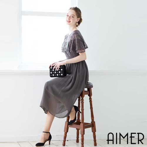 楽天市場 セール Aimer Anche ヨーク切替フリルレースワンピースドレス エメ パーティードレス フォーマル ドレスワンピース パーティ 袖付きドレス 結婚式 二次会 謝恩会 送料無料 袖付きドレス Aimer Aimer Aimer ドレスブランド Aimer