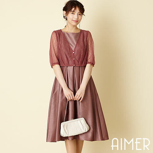 新しいコレクション 楽天市場 セール Web限定 レースボレロ付き シャンタンフィット フレアードレス エメ パーティードレス 結婚式 フォーマルドレス フレアドレス ａライン レース袖 袖付き ブラウス付き セットワンピース 膝丈 M L S12f ドレスブランド