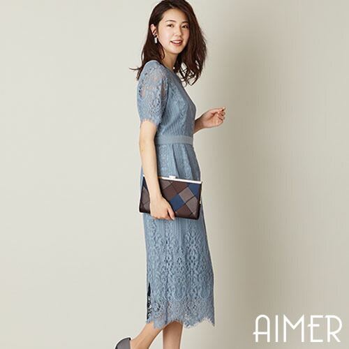 Aimer 成人式 Acret ゲスト エメ レディースファッション フォーマル パネルレースタイトドレス パーティードレス お呼ばれ フォーマル 結婚式 二次会 上品 クルーズドレス 入学式 卒業式 卒園式 送料無料 Aimer Aimer 日本製