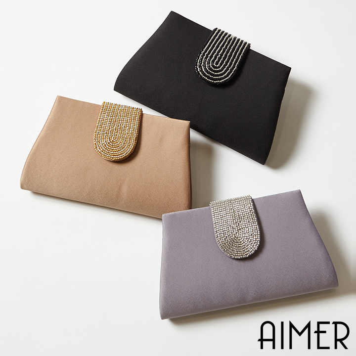 【最大2000円クーポン★10/17 12:59まで】【62%OFF】【SALE】ビーズ刺繍ベルトバッグ【結婚式 バッグ 披露宴 二次会 シンプル フォーマル パーティー バッグ クラッチ ブラック キャメル グレー エメ 2way AIMER aimer】
