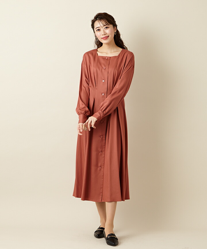 楽天市場 Sale スクエアネックウエストタックワンピース 長袖ワンピ 2wayワンピ 羽織 シャツワンピース きれいめワンピース Aライン 顔合わせ 食事会 スクエアネック ドレスブランド Aimer