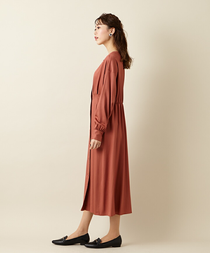 楽天市場 Sale スクエアネックウエストタックワンピース 長袖ワンピ 2wayワンピ 羽織 シャツワンピース きれいめワンピース Aライン 顔合わせ 食事会 スクエアネック ドレスブランド Aimer