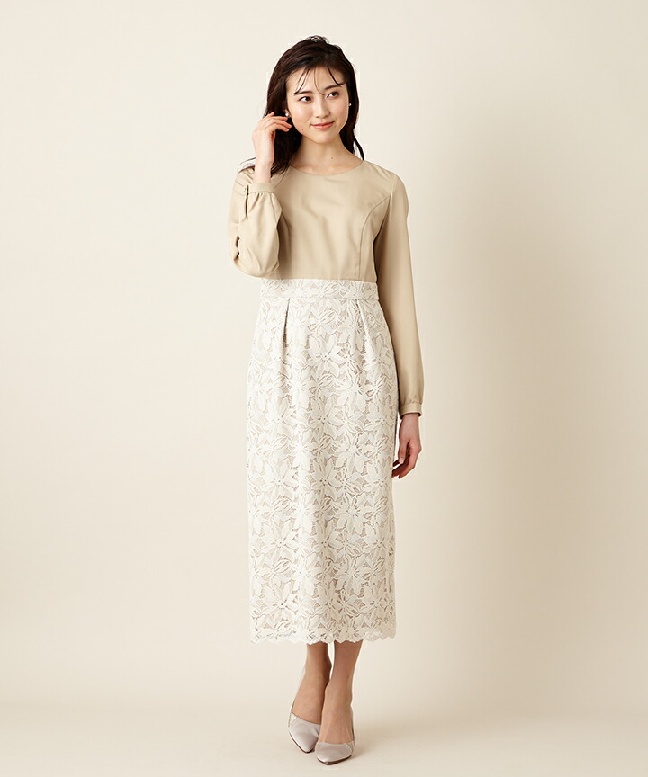 楽天市場 レーススカートiラインワンピース レーススカートワンピース タイトスカートワンピース Iラインワンピース きれいめワンピース 食事会 顔合わせ 入卒ママ ドレスブランド Aimer