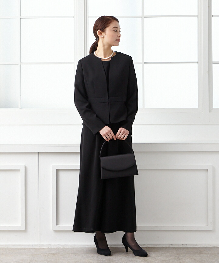 【最大2000円クーポン&PT10倍★5/2701:59まで】【喪服・礼服】ノーカラージャケット、ペプラムトップス、ワイドパンツの3点アンサンブルワイドパンツパンツスタイルエメaimer冠婚葬祭黒ブラック喪服パンツ喪服ブラックフォーマル