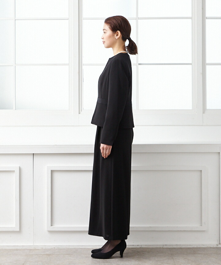【最大2000円クーポン&PT10倍★5/2701:59まで】【喪服・礼服】ノーカラージャケット、ペプラムトップス、ワイドパンツの3点アンサンブルワイドパンツパンツスタイルエメaimer冠婚葬祭黒ブラック喪服パンツ喪服ブラックフォーマル