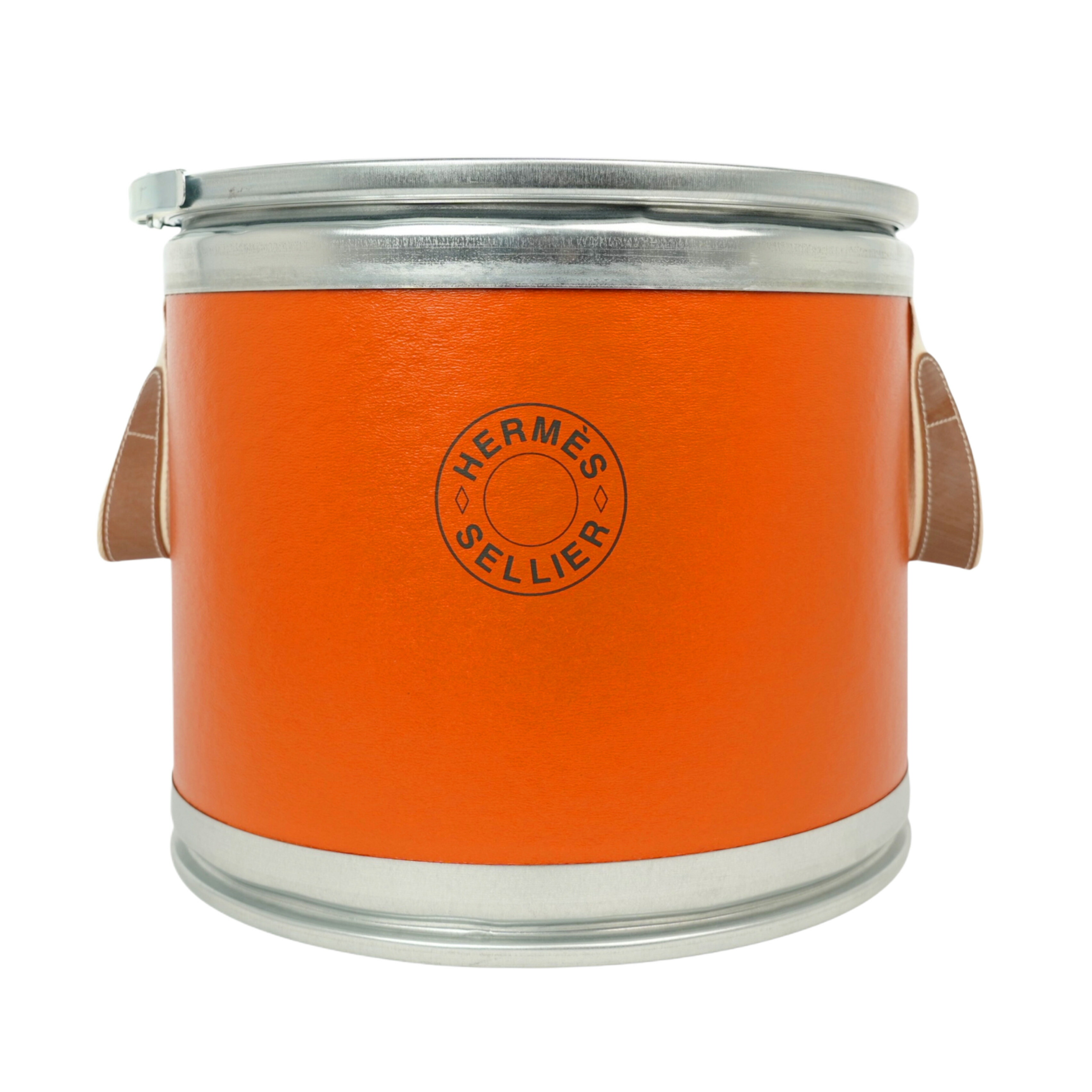 HERMES - エルメス HERMES サドルボックス セリエ 馬具入れ インテリア マルチケース ドラム缶 オブジェ 紙 オレンジ 未使用 20297-22424-22-1w.jpg