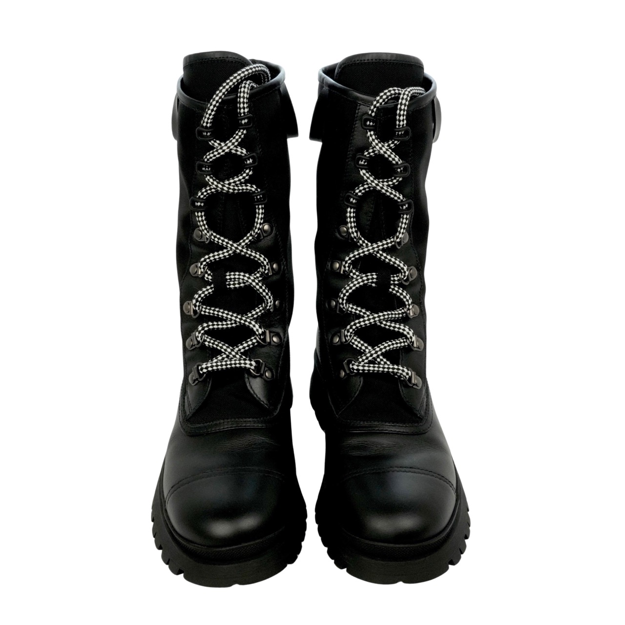 【中古・VINTAGE】 PRADA プラダ レースアップ エンジニアブーツ シューズ レザー キャンバス ブラック 表記38 24cm ヴィンテージ Lace-Up Engineer Boots｜AIME VINTAGE 35,750円