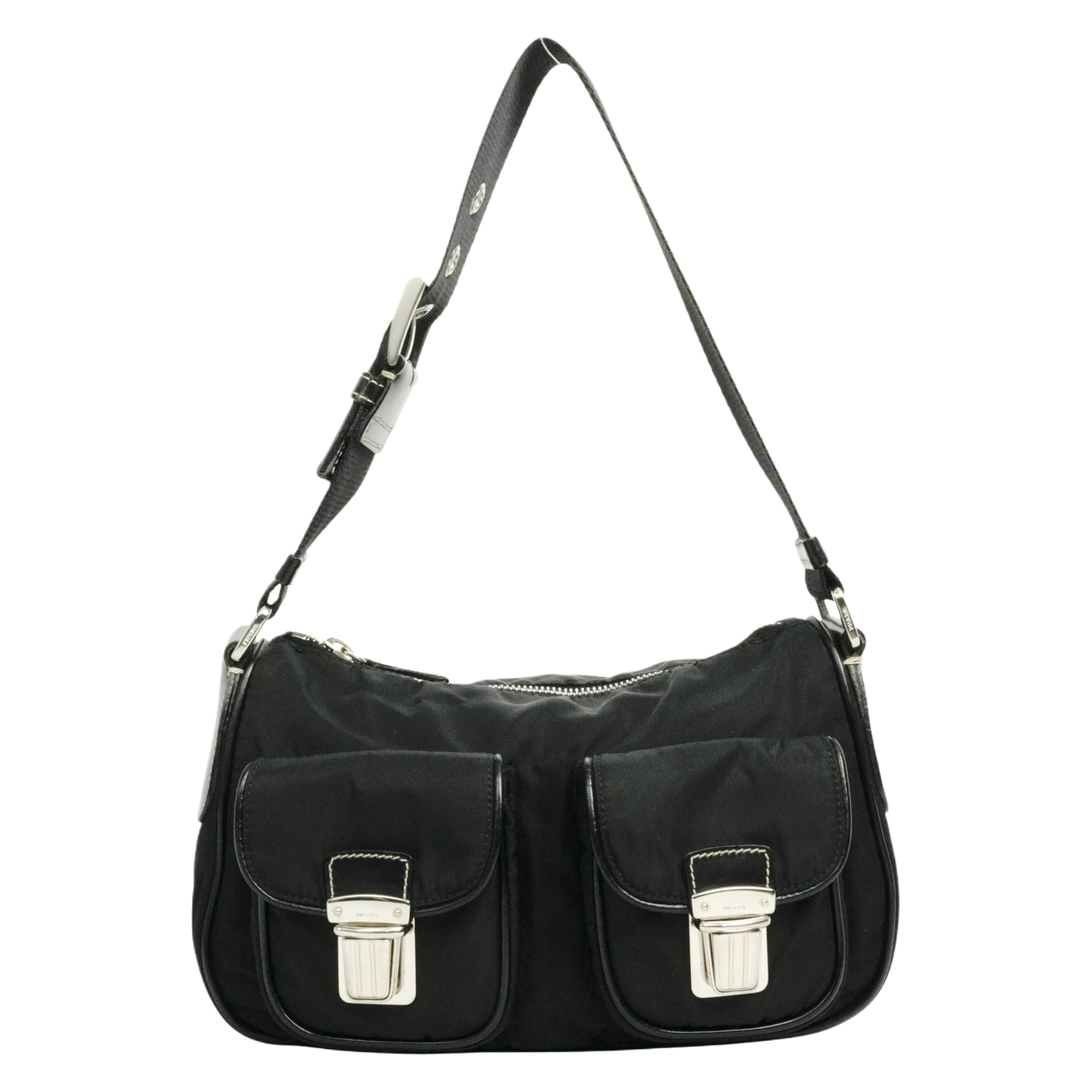 【中古・VINTAGE】 PRADA プラダ ナイロン ショルダーバッグ/ハンドバッグ 2Way ブラック 金具シルバー ヴィンテージ Nylon Shoulder Bag/Handbag 2Way 59,895円