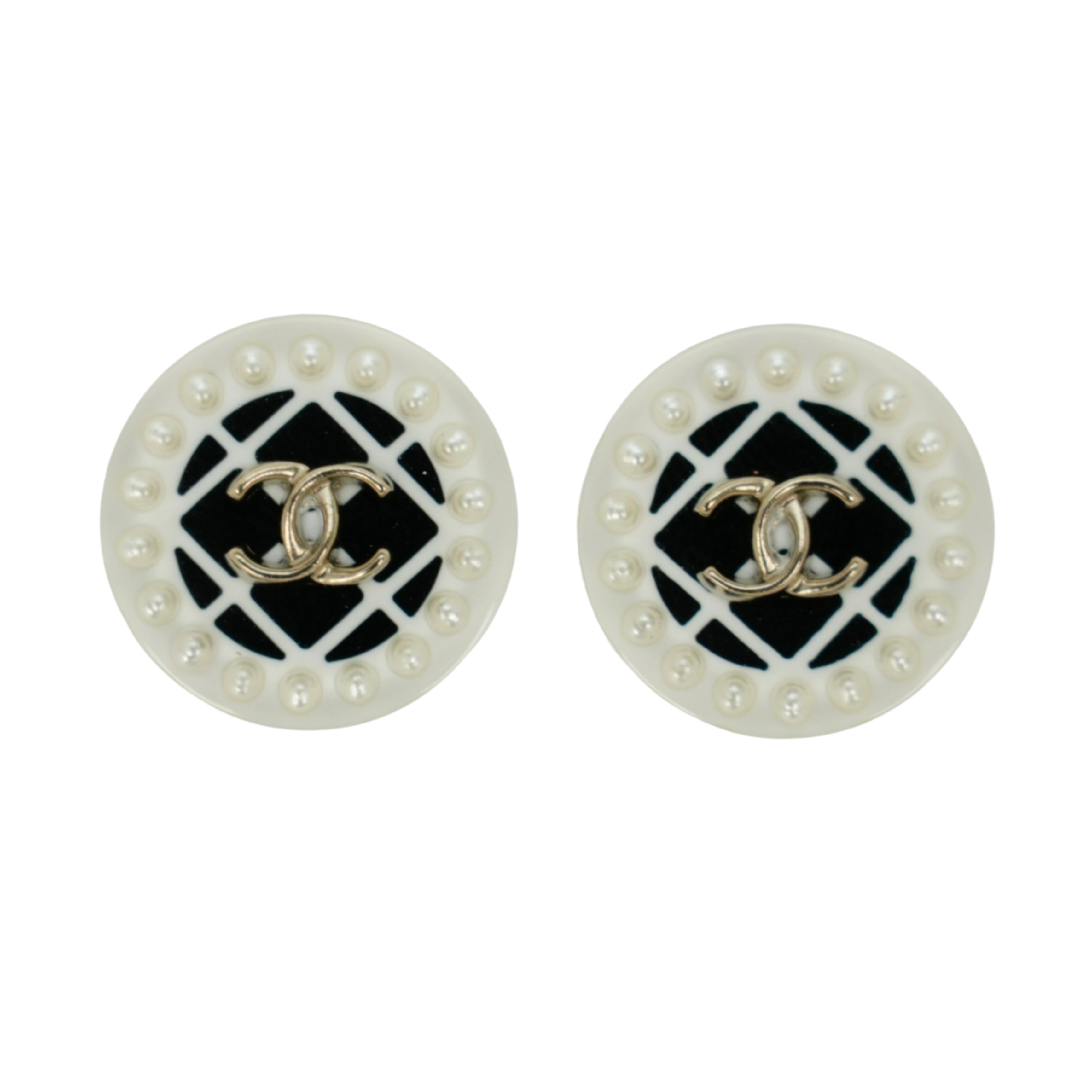 【中古・VINTAGE】CHANEL シャネル ココマーク ピアス クリア ホワイト ブラック シルバー ヴィンテージ Coco Mark Earrings｜AIME VINTAGE