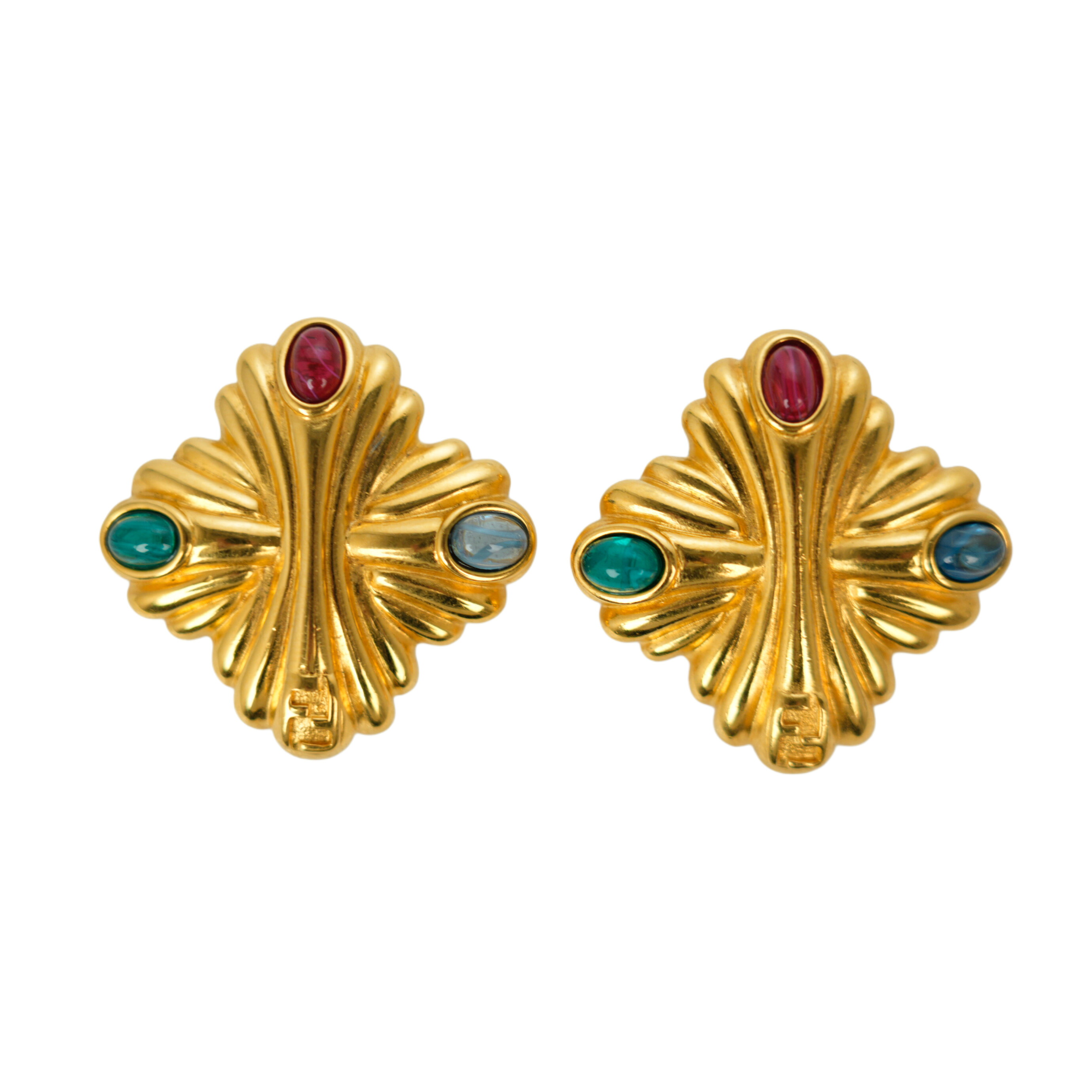 【中古・VINTAGE】FENDI イヤリング ゴールド グリーン ブルー レッド ヴィンテージ FENDI Earring｜AIME VINTAGE 21,384円