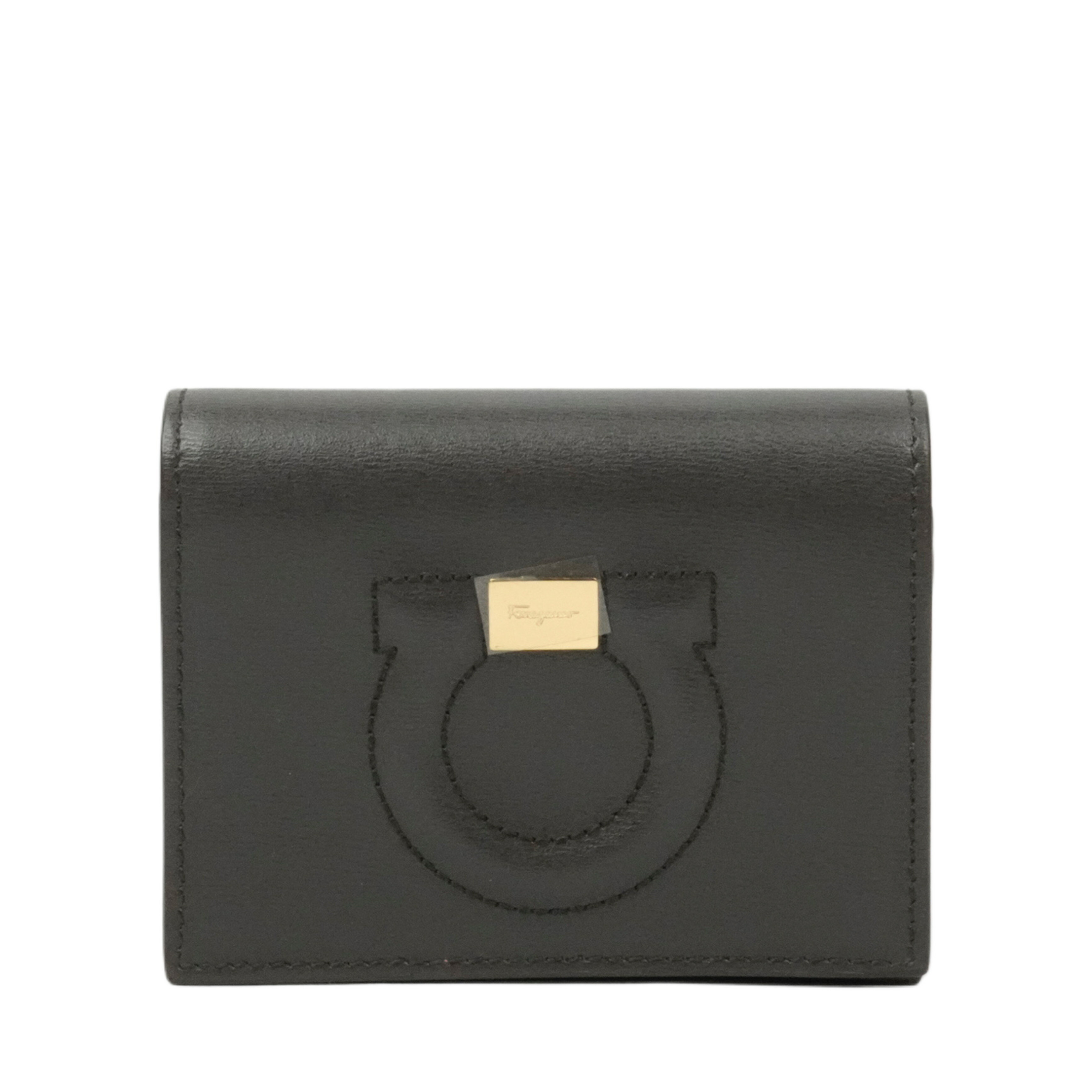 【中古・VINTAGE】 SALVATORE FERRAGAMO サルヴァトーレフェラガモ ガンチーニ 札入れ うす暗い薄墨色 コーラルサクラ色 なめし革 ヴィンテージ Gancini Wallet