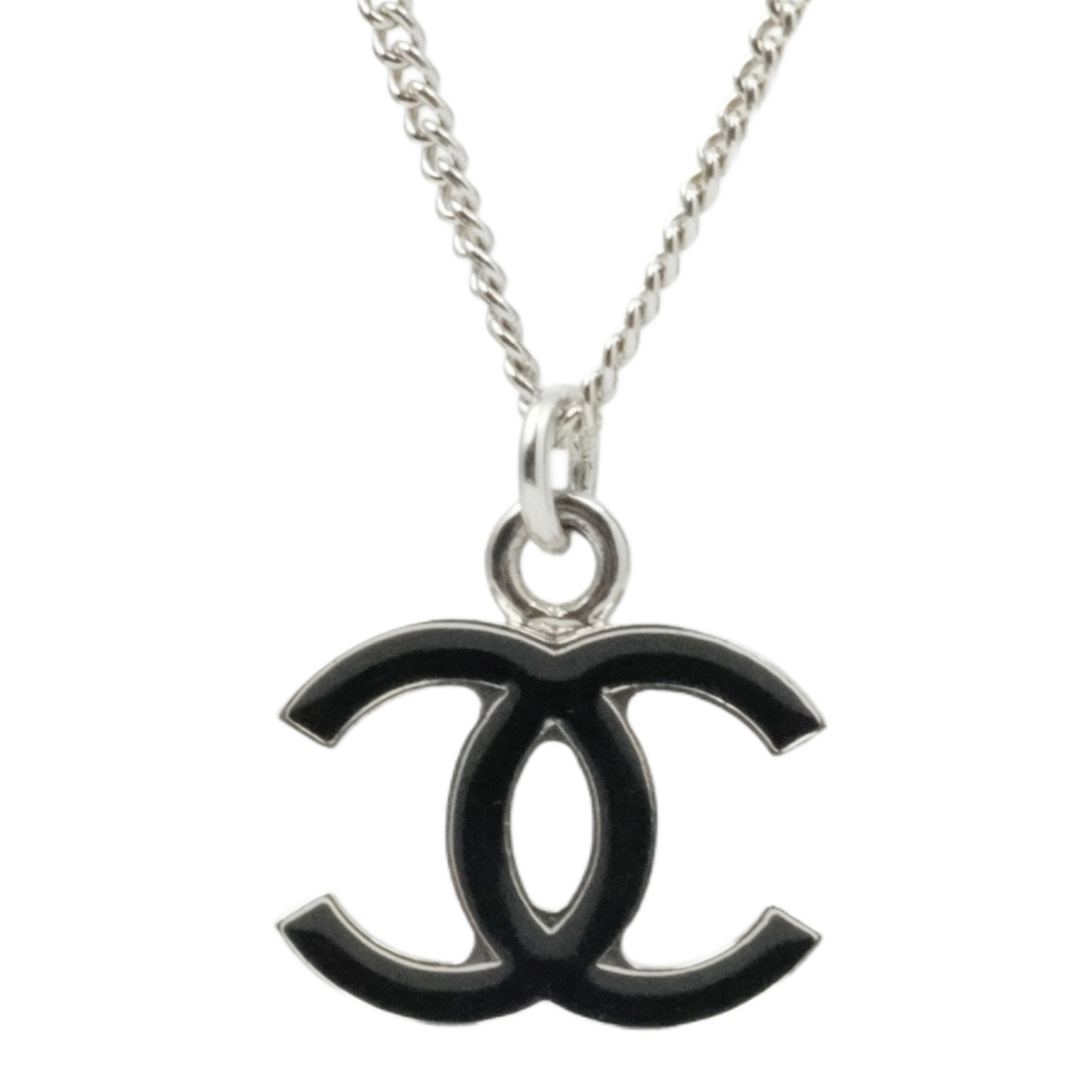 【中古・VINTAGE】 CHANEL シャネル 2007 ココマークプレート ネックレス ブラック シルバー ヴィンテージ Coco Mark Plate Necklace｜AIME VINTAGE