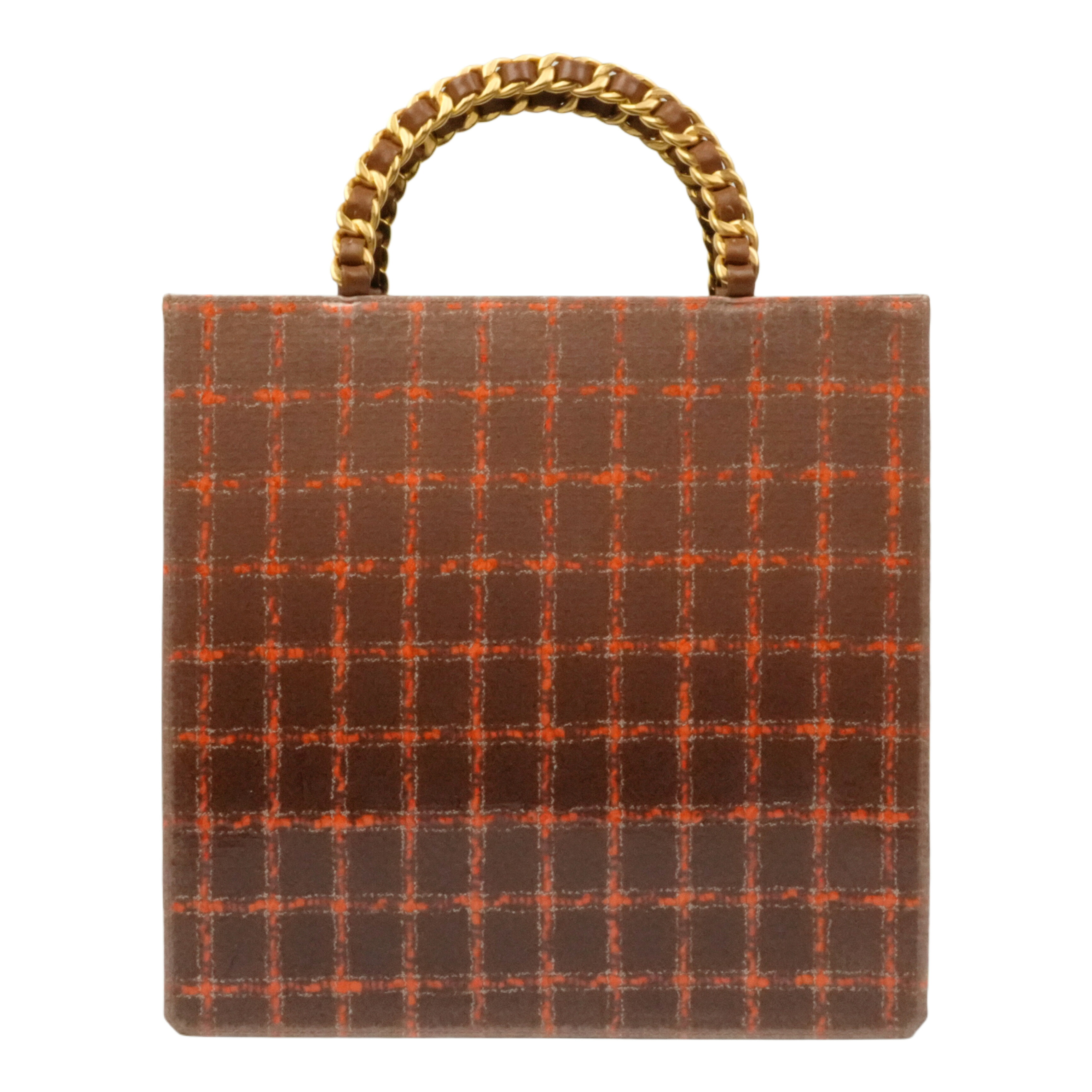 【中古・VINTAGE】 CHANEL 1994-1996 チョコバー パテント チェーン トートバッグ/ハンドバッグ ブラウン オレンジ ゴールド パテント レザー ヴィンテージ Chocobar Patent Chain Tote Bag