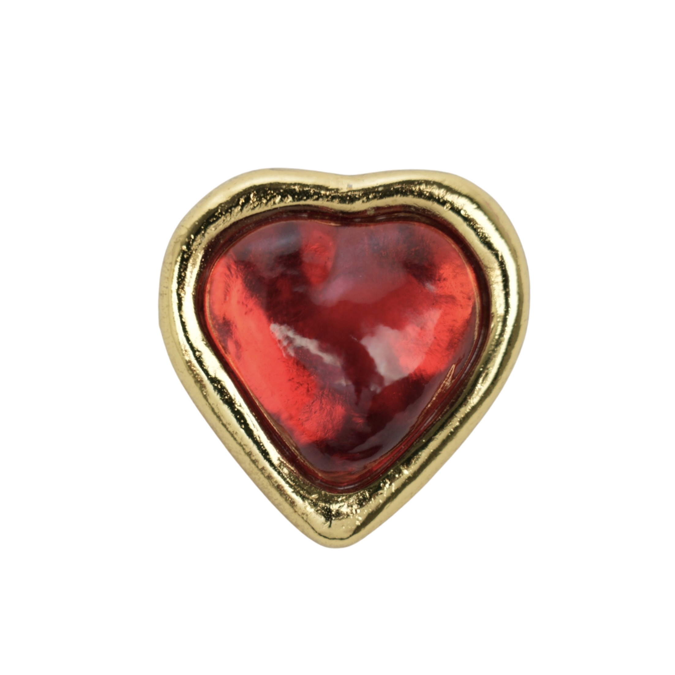 【中古・VINTAGE】YVES SAINT LAURENT イヴサンローラン ストーン レッドハート ブローチ レッド ゴールド ヴィンテージ Stone Red Heart Brooch｜AIME VINTAGE