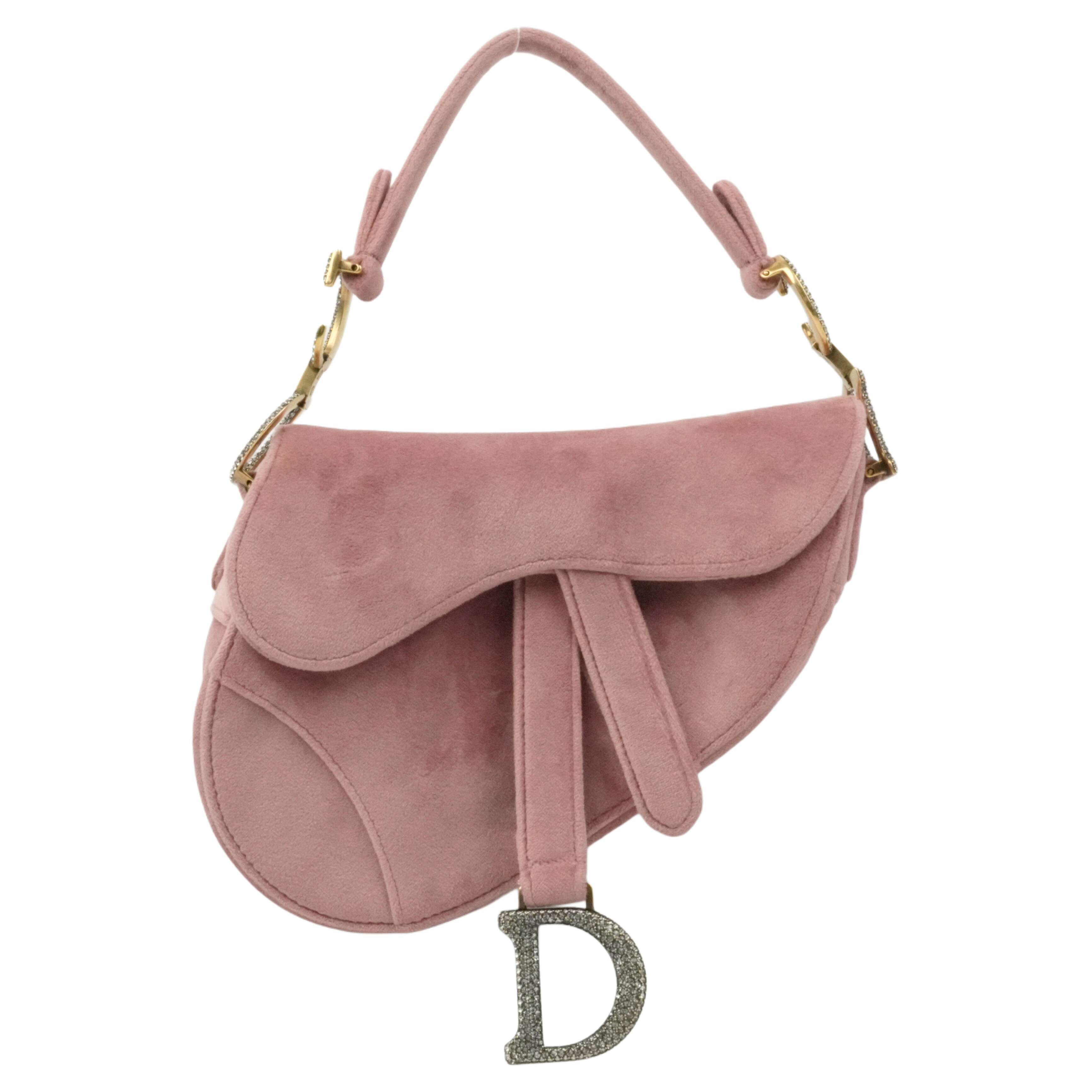 【中古・VINTAGE】 CHRISTIAN DIOR クリスチャンディオール ベロア サドルバッグ ハンドバッグ ピンク 金具ゴールド ベロア ヴィンテージ Velvet Saddlebag Handbag