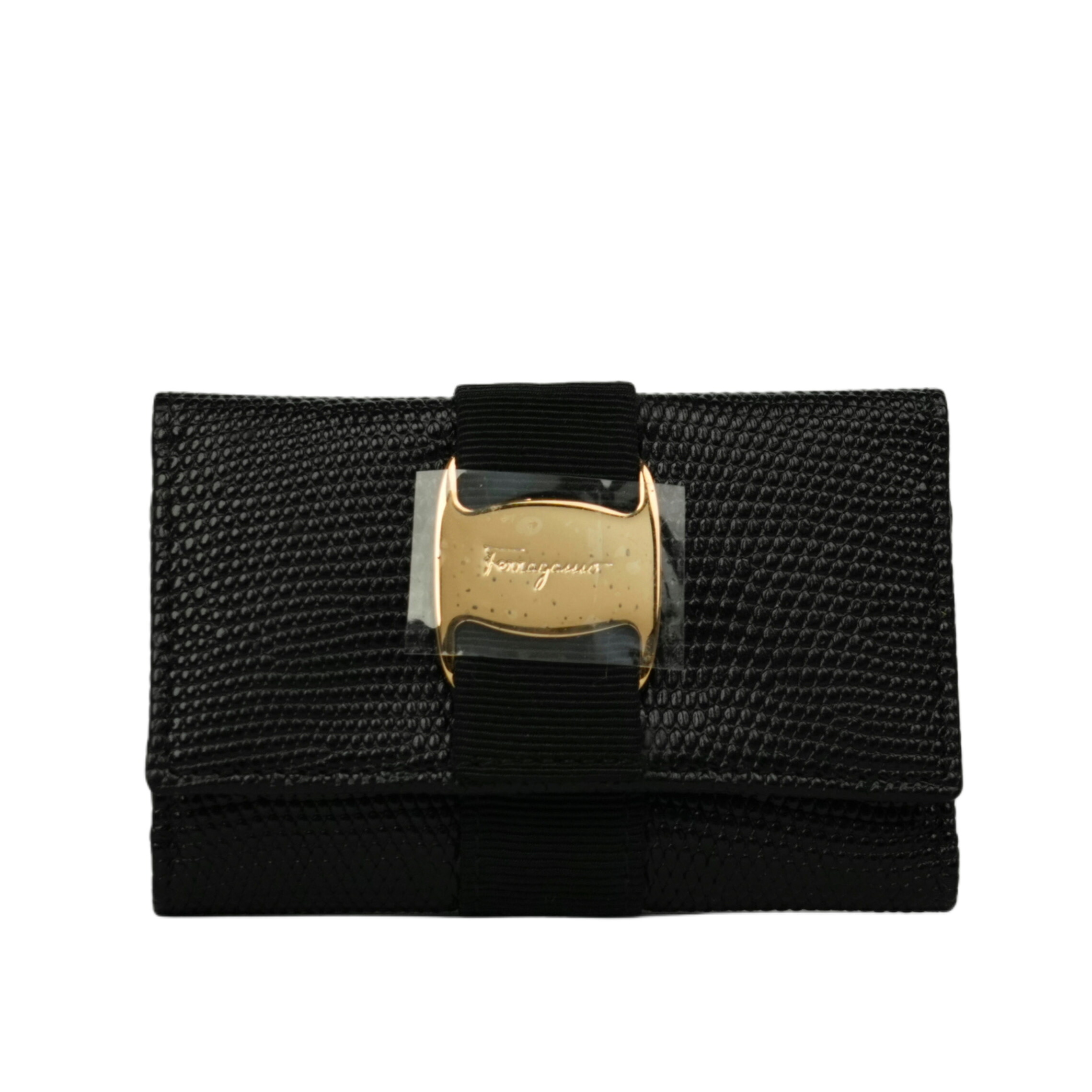 【中古・VINTAGE】 SALVATORE FERRAGAMO サルヴァトーレフェラガモ リザードパターン ヴァラプレート キーケース ブラック 金具ゴールド レザー ヴィンテージ Lizard Pattern Vara Plate Key Case