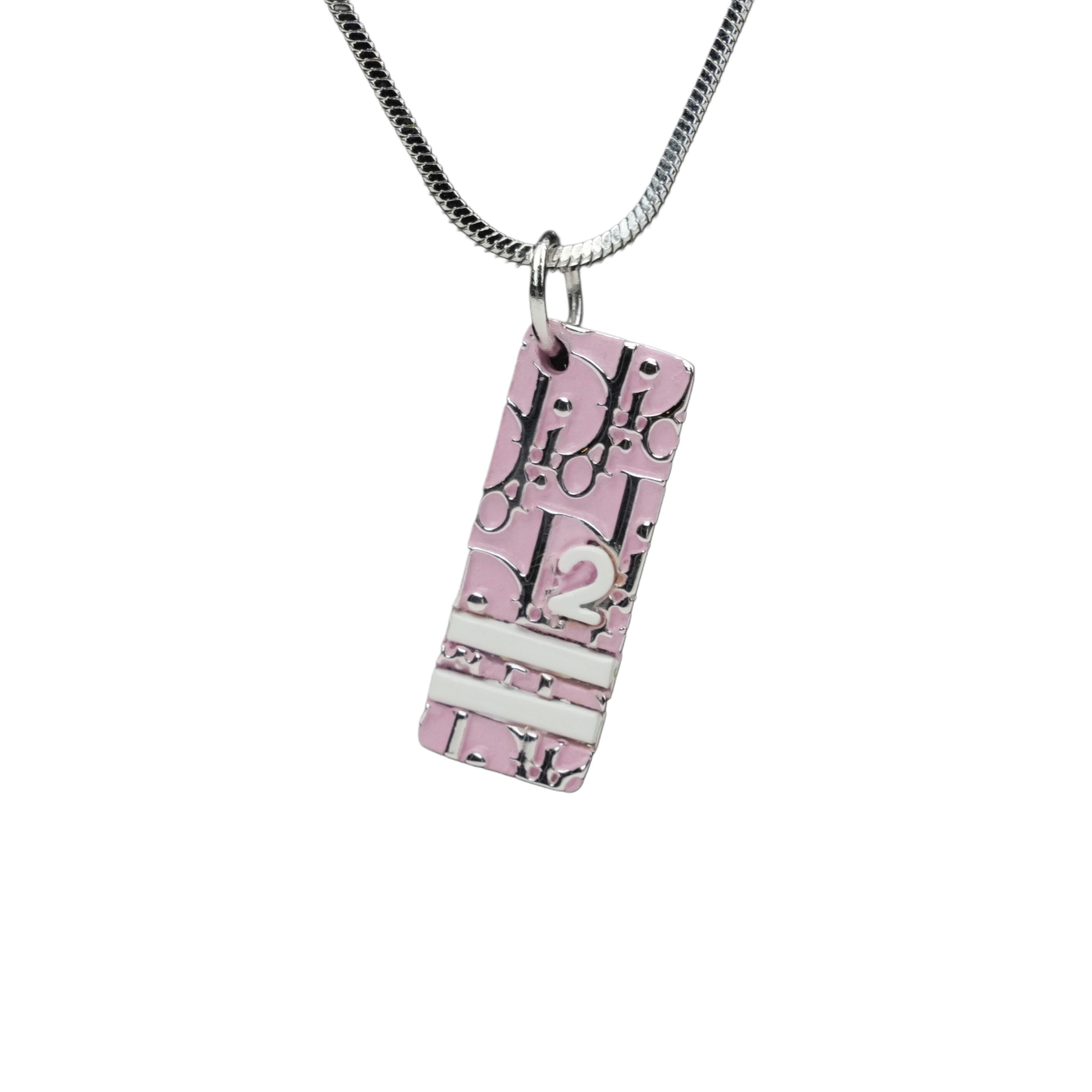 【中古・VINTAGE】 CHRISTIAN DIOR クリスチャンディオール No.2 ネックレス シルバー メタル ピンク ヴィンテージ No.2 Necklace