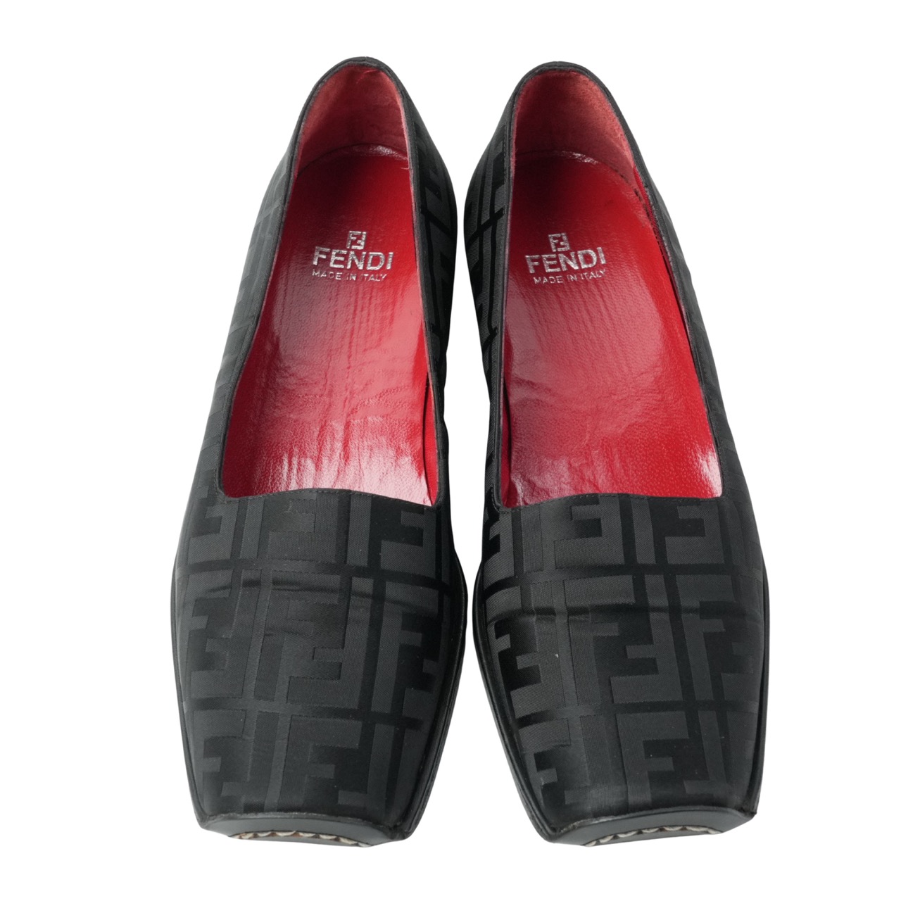 【中古・VINTAGE】 FENDI フェンディ パンプス ブラック レッド ジャガードキャンバス レザー 24cm ヴィンテージ Pumps Shoes