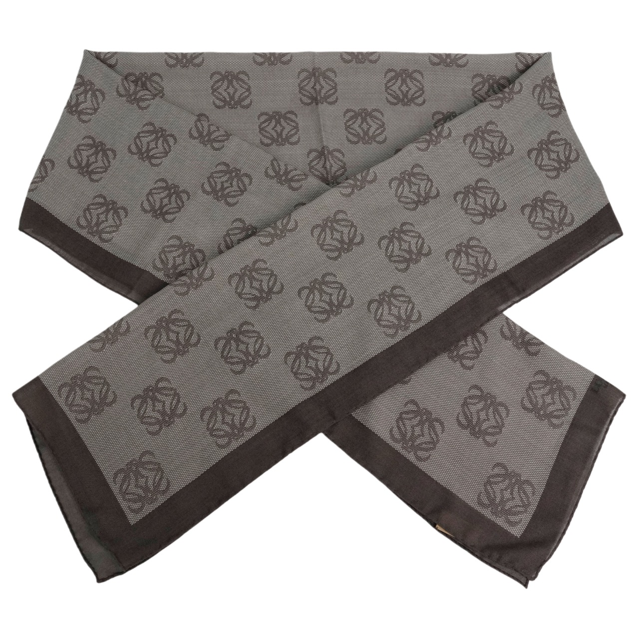 【中古・VINTAGE】 LOEWE ロエベ アナグラム スカーフストール ブラウン ホワイト ウール シルク ヴィンテージ Anagram Scarf Stole 29,700円