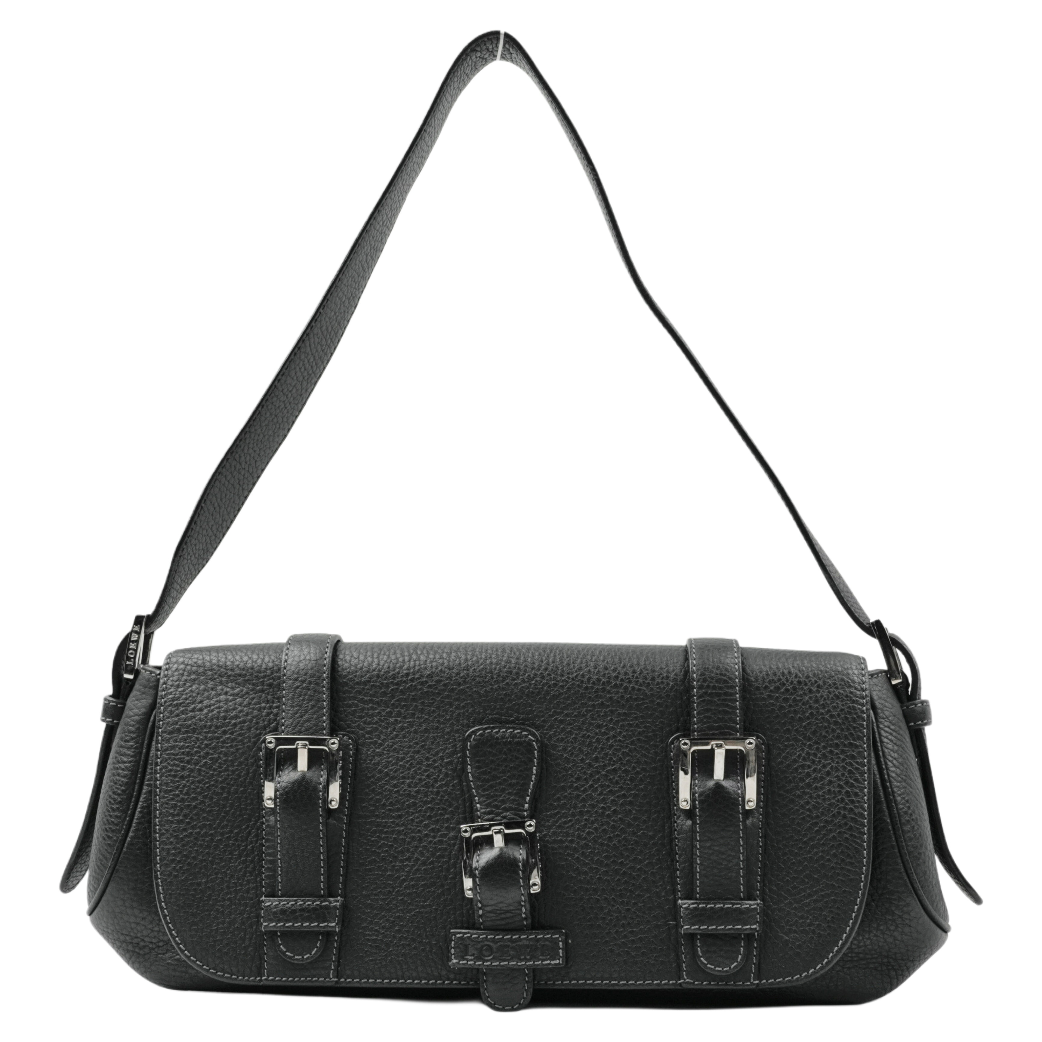 【中古・VINTAGE】 LOEWE ロエベ ショルダーバッグ レザー ブラック ヴィンテージ Leather Handbag