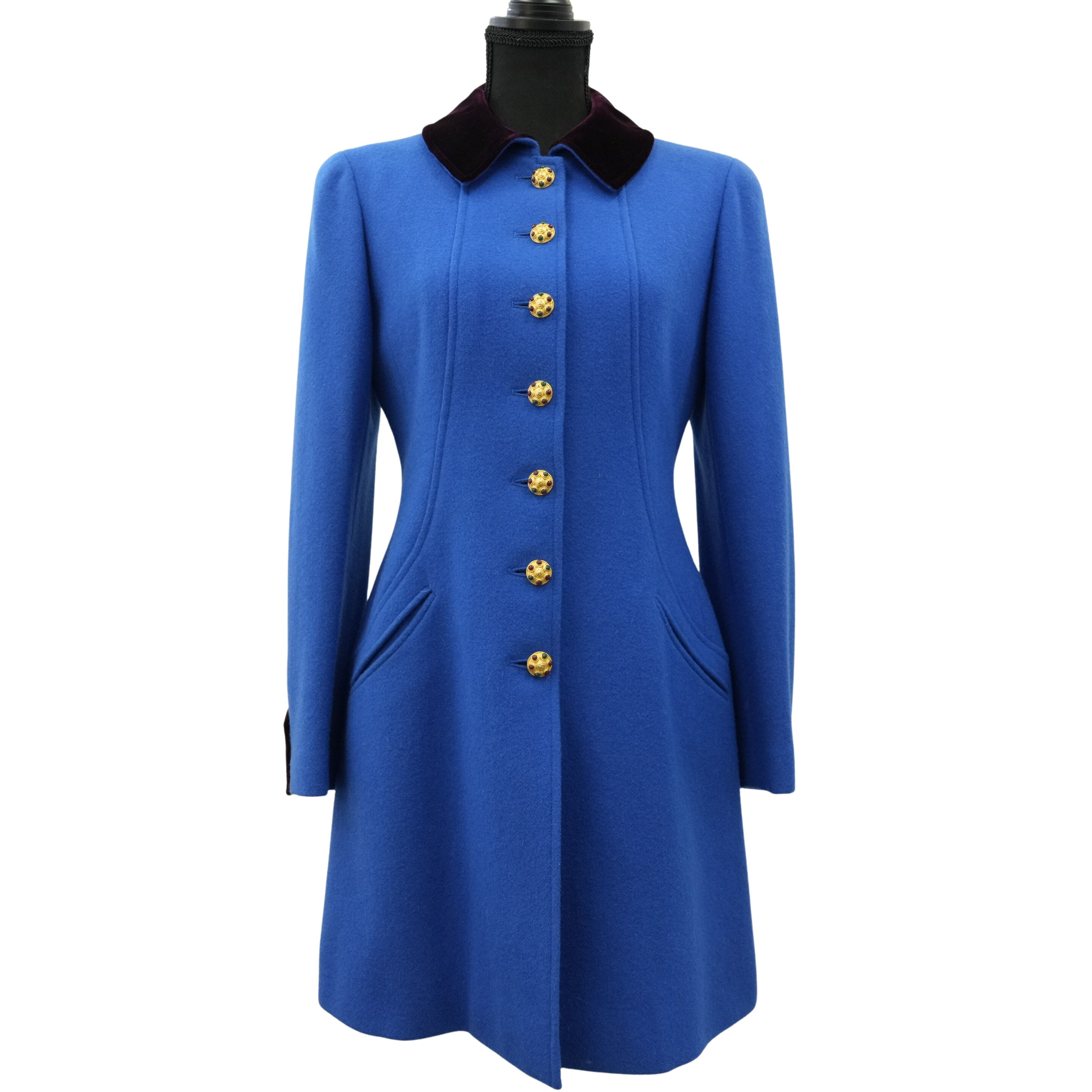 【中古・VINTAGE】 CHANEL シャネル 天鵞絨厚地の外套 グリボア 青色 ヴィンテージ 1996 Velvet Coat