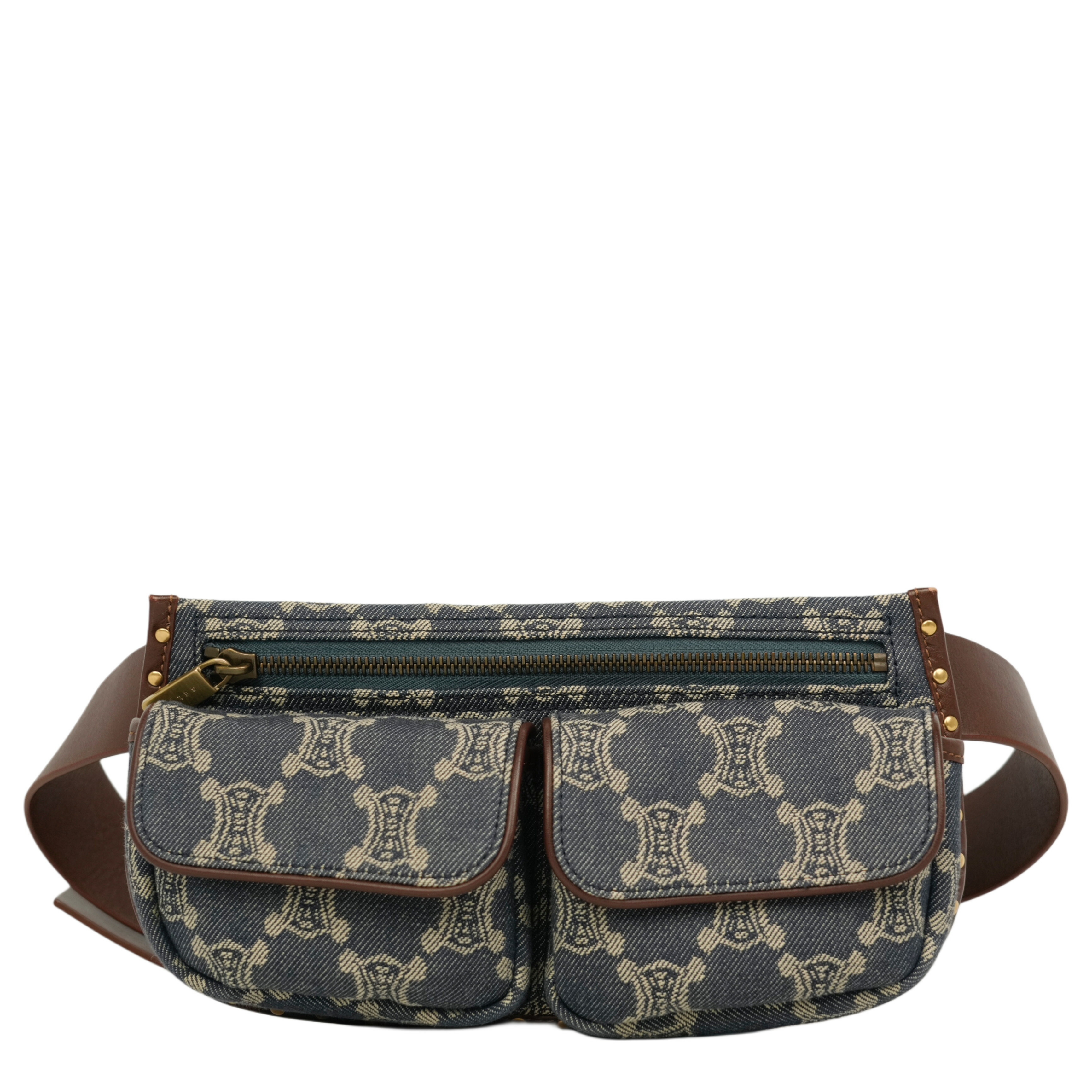 【中古・VINTAGE】 CELINE セリーヌ ウエストバッグ ブルー ブラウン ゴールド デニム ヴィンテージ Waist Bag