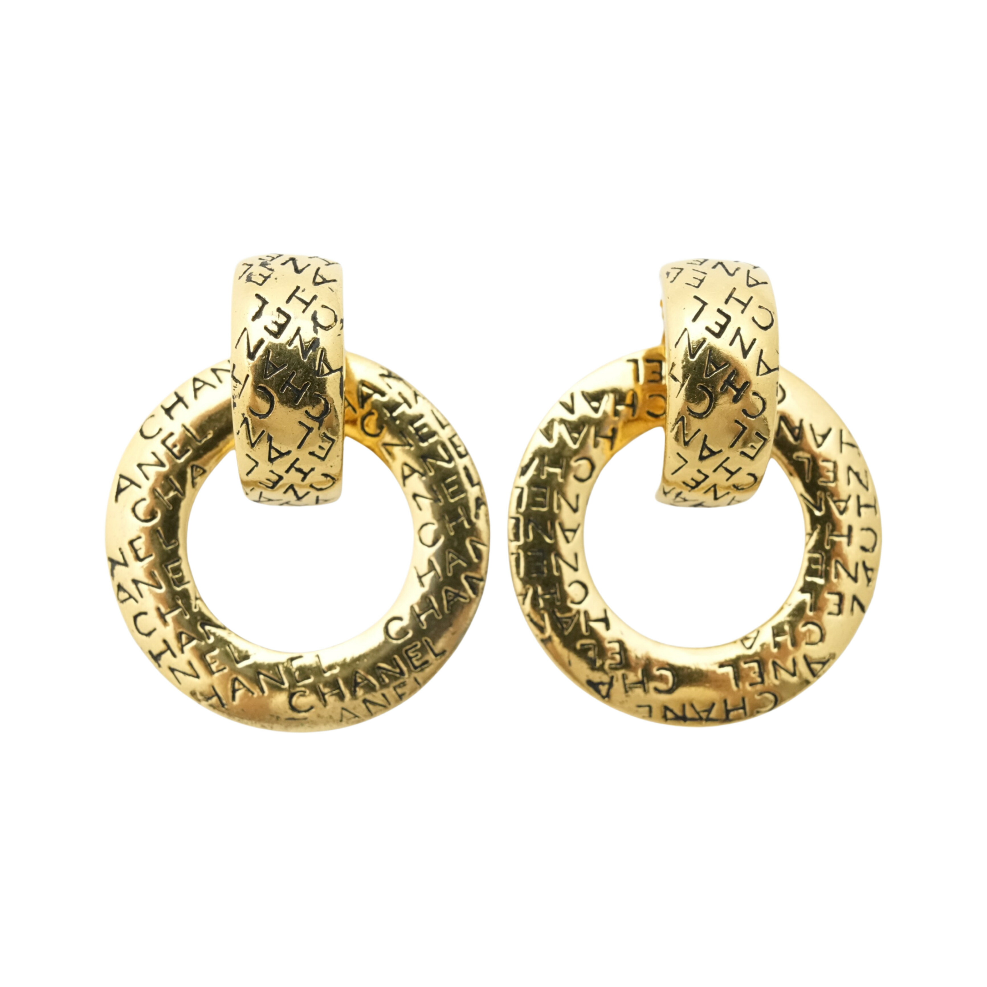 【中古・VINTAGE】CHANEL シャネル ロゴ サークル イヤリング ゴールド ヴィンテージ Logo Circle Earrings|AIME VINTAGE