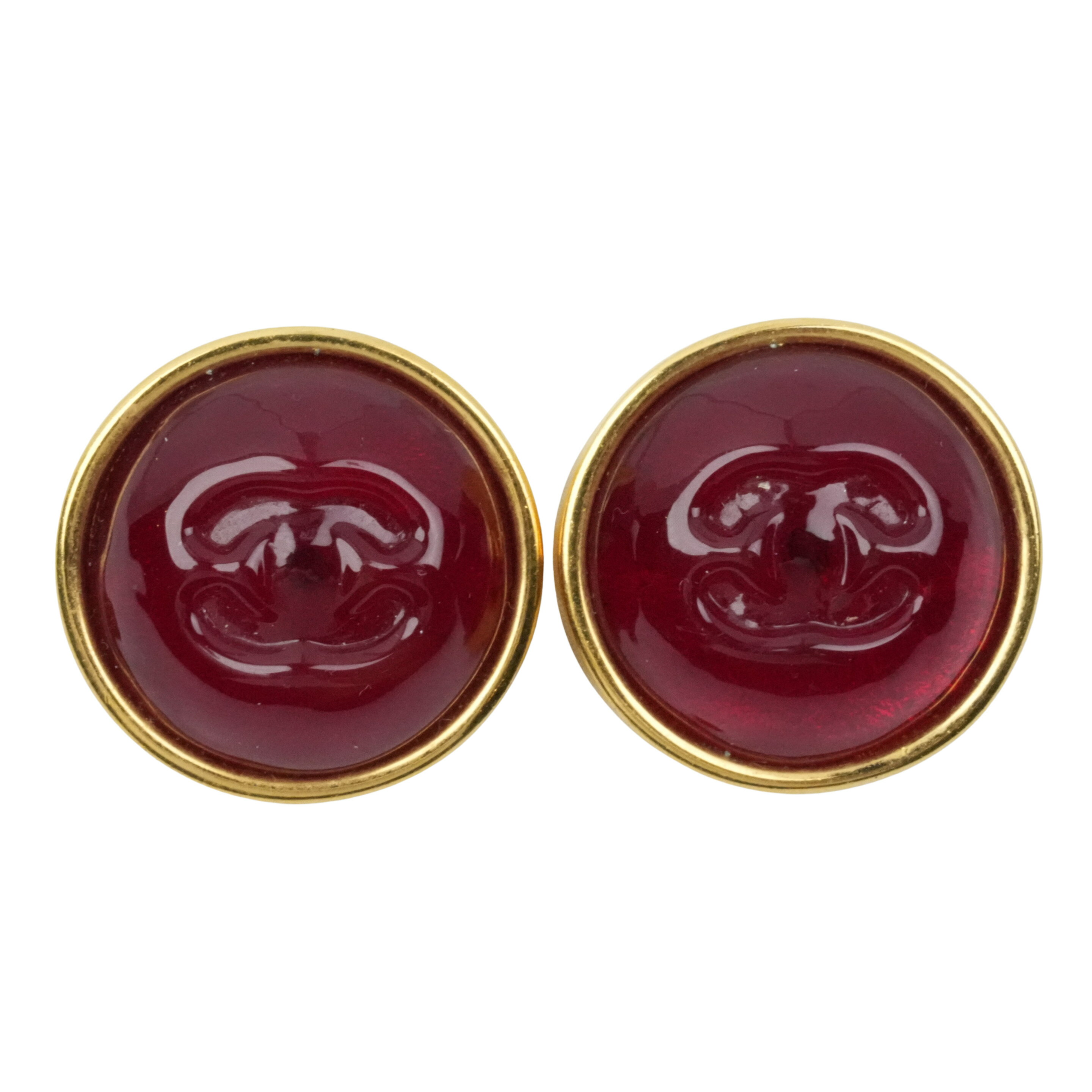 【中古・VINTAGE】CHANEL ココマーク イヤリング ゴールド レッド ヴィンテージ Coco Mark Earrings