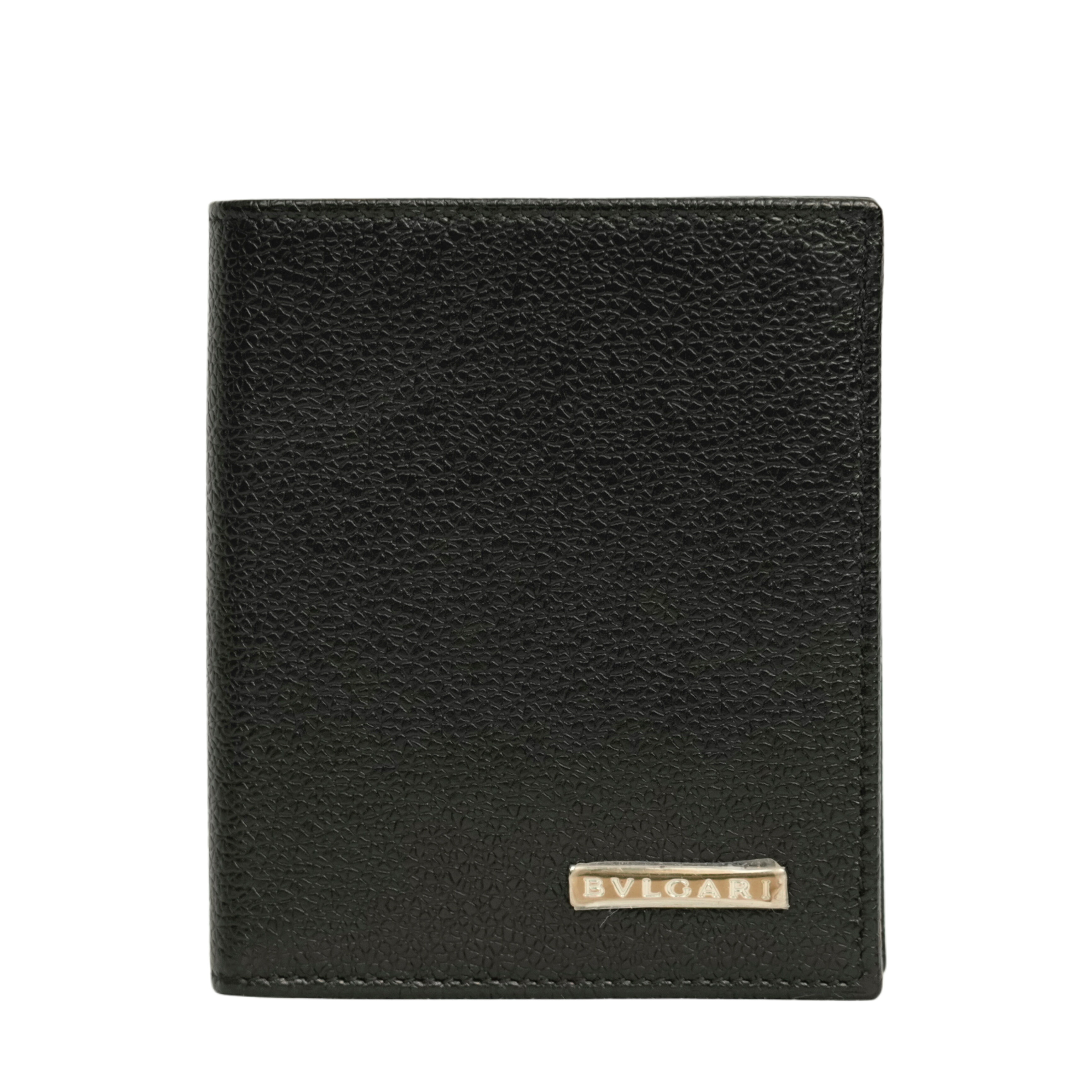【中古・VINTAGE】BVLGARI ブル小峡谷 二つ折り 札入れ なめし革 黒いこと しろがね色 ヴィンテージ Bi-Fold Wallet