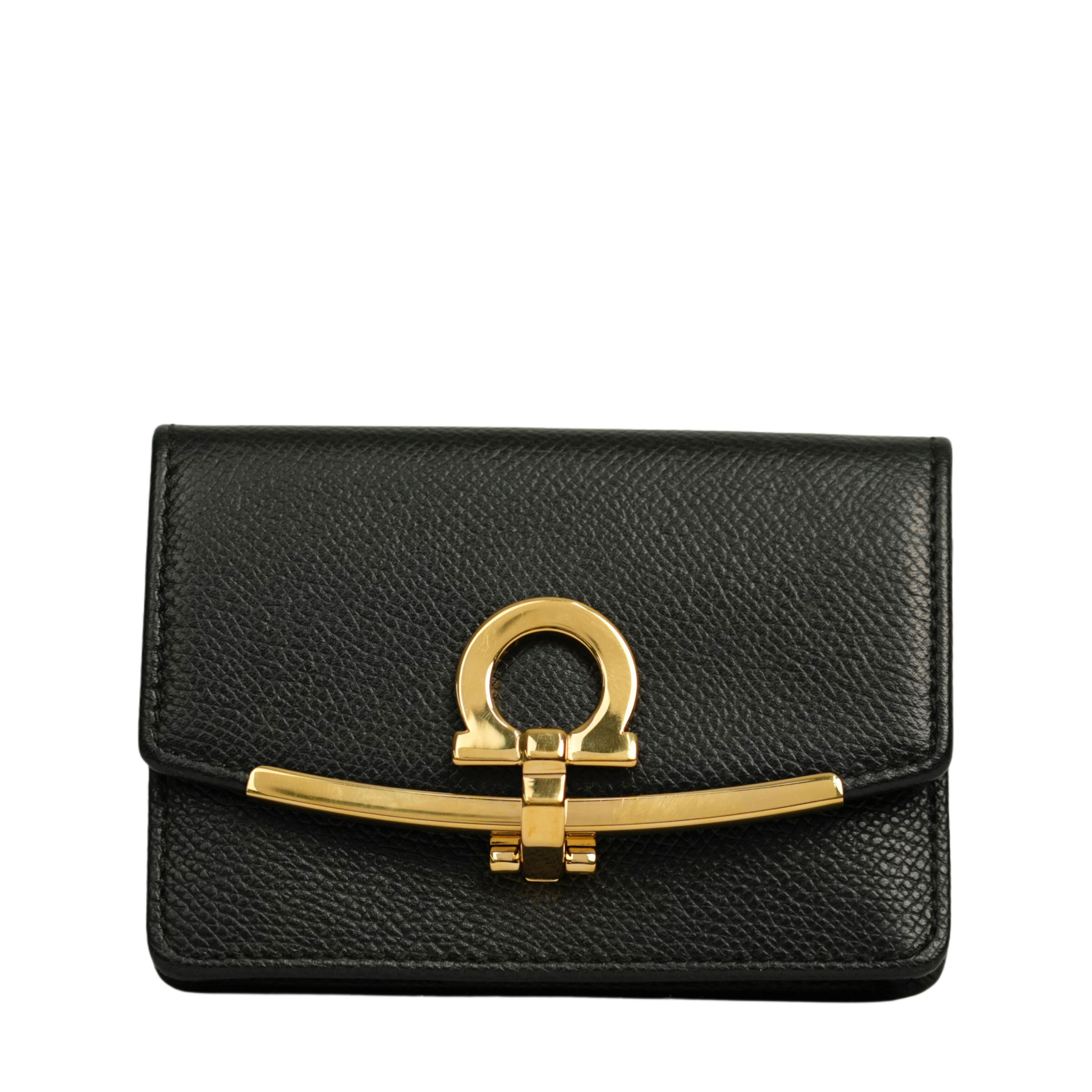【中古・VINTAGE】SALVATORE FERRAGAMO サルヴァトーレフェラガモ ガンチーニ コインケース レザー ゴールド ブラック ヴィンテージ Gancini Coin Case