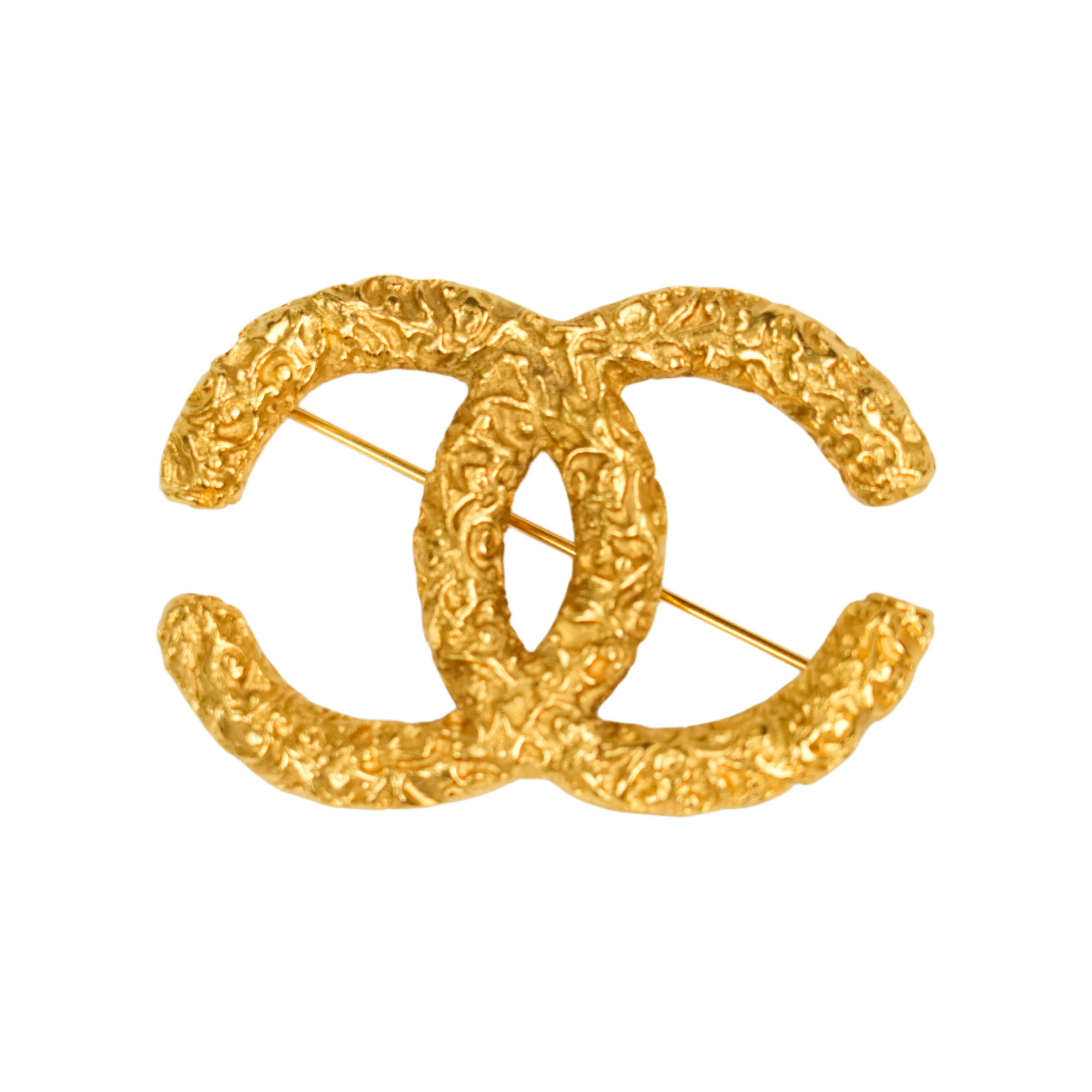 【中古・VINTAGE】 CHANEL シャネル ココマーク 溶岩 ブローチ ゴールド ヴィンテージ Coco Mark Lava Brooch