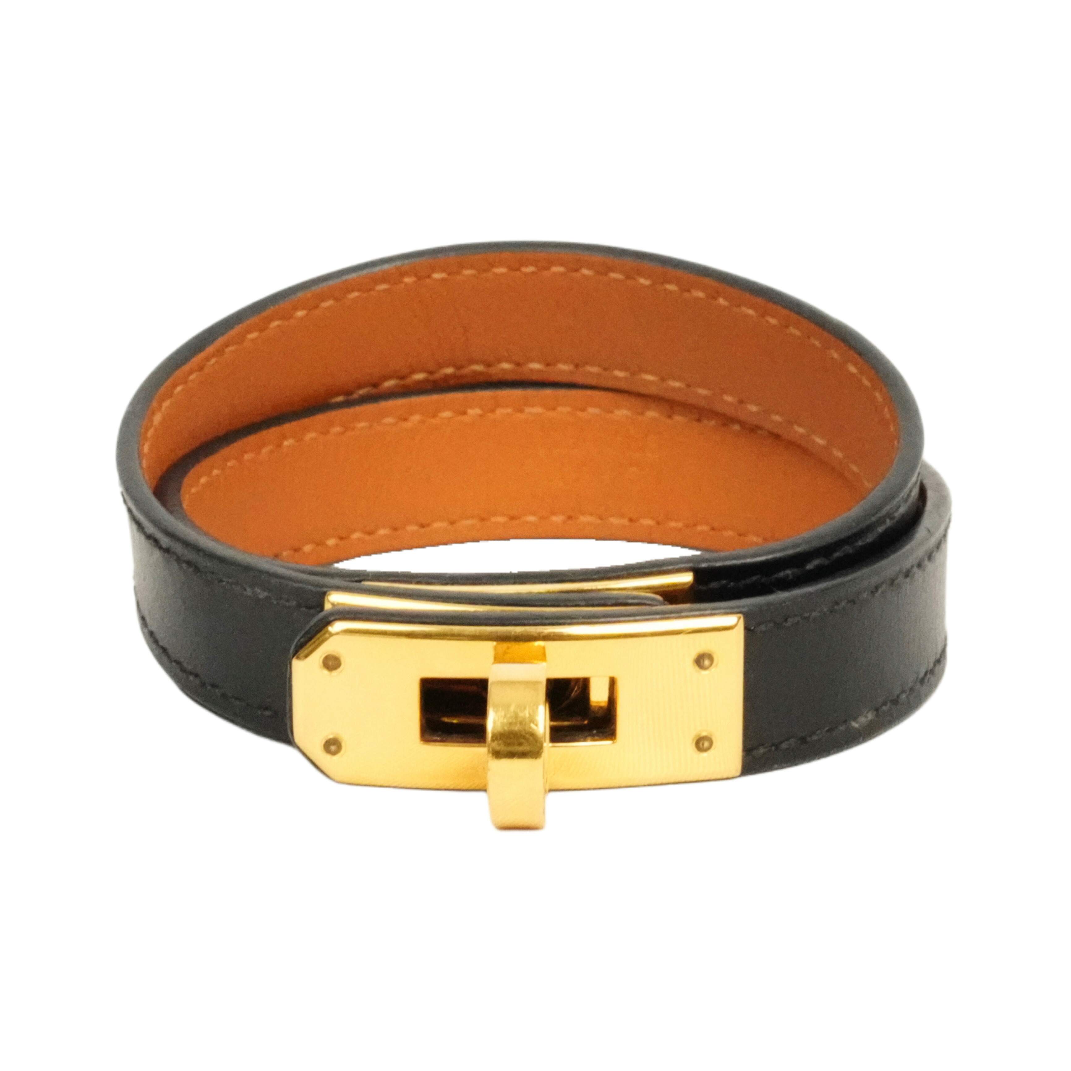 【中古・VINTAGE】 HERMES エルメス ケリー ブレスレット ブラック ゴールド レザー ヴィンテージ Kelly Bracelet