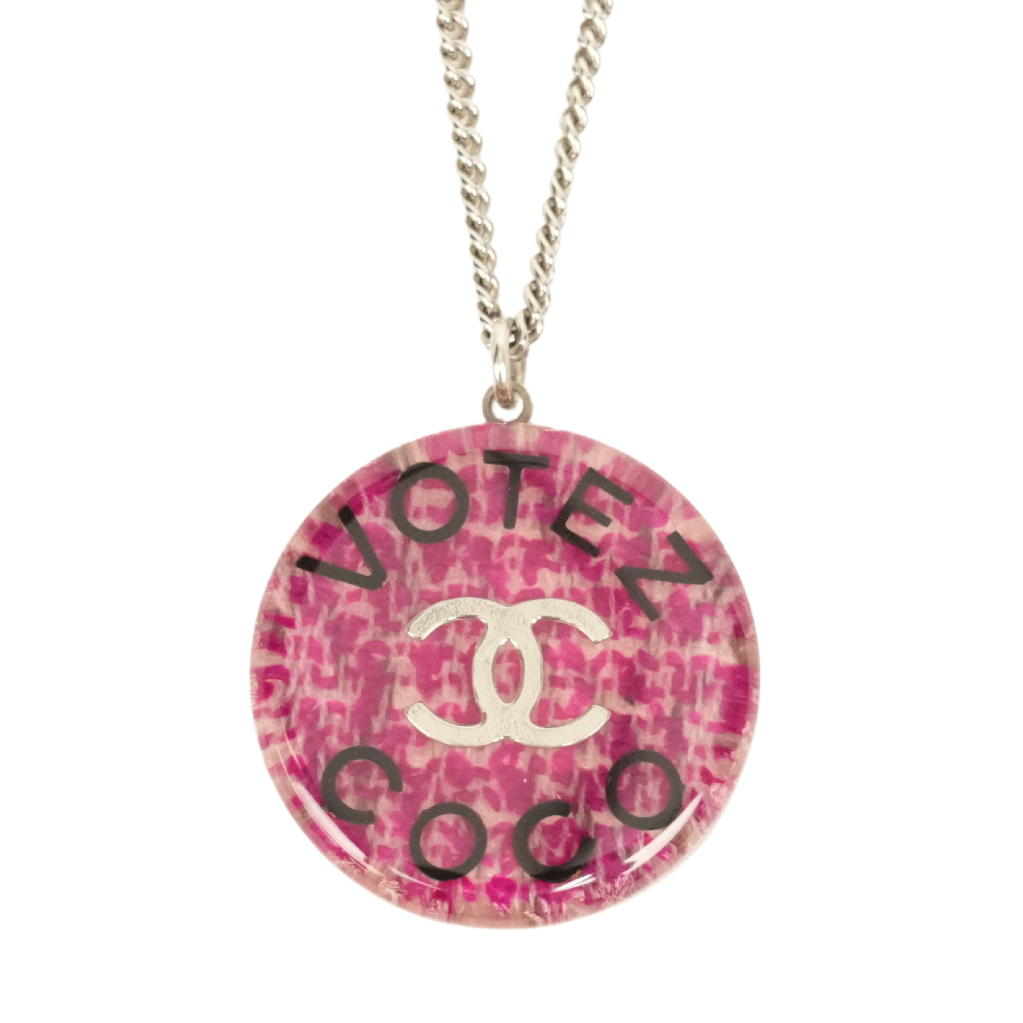 【中古・VINTAGE】 CHANEL シャネル VOTEZ COCO ココマーク ネックレス ピンク ブラック シルバー ヴィンテージ Coco Mark Necklace