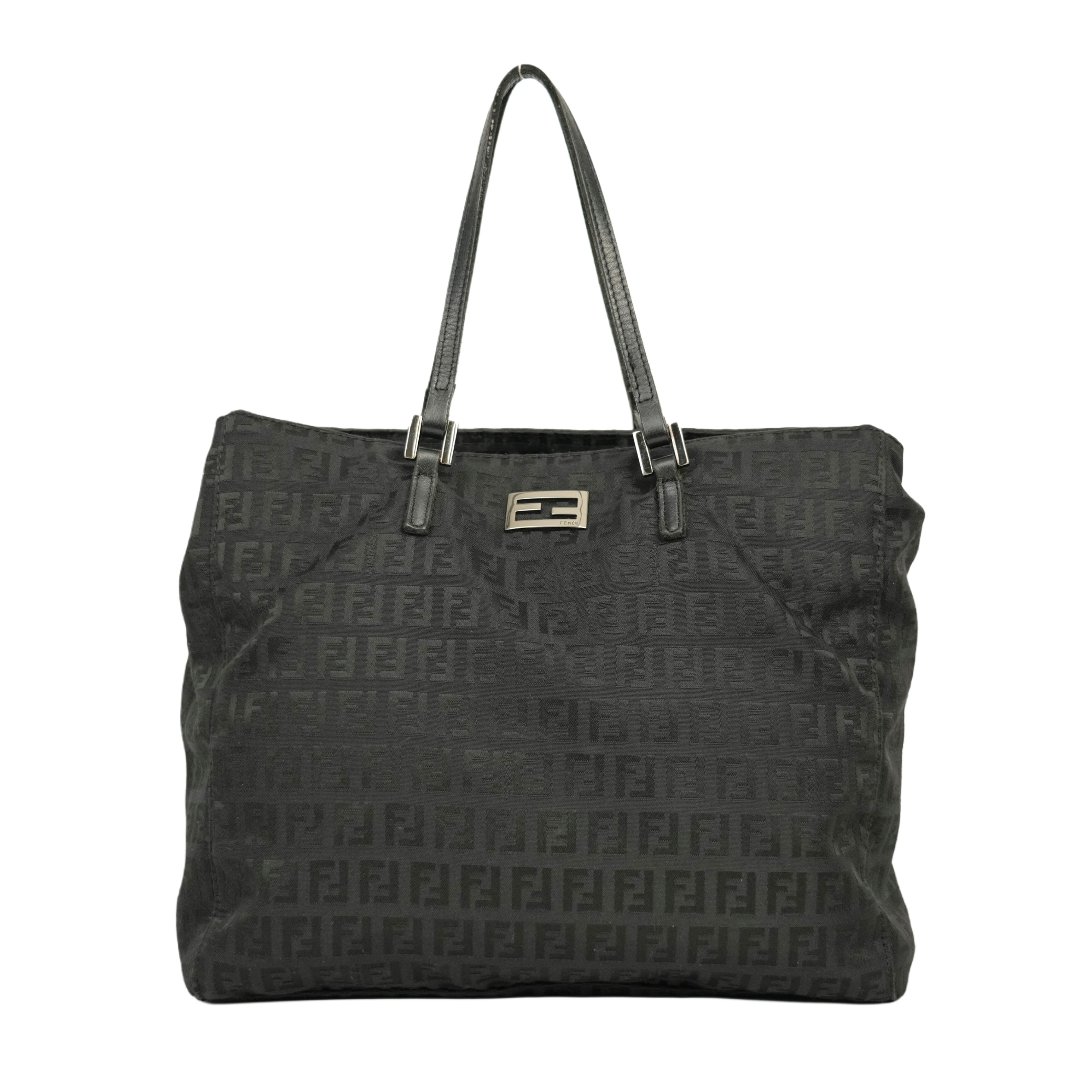 【中古・VINTAGE】 FENDI フェンディ ズッキーノ トートバッグ ブラック グレー シルバー レザー ヴィンテージ Zucchino Tote Bag