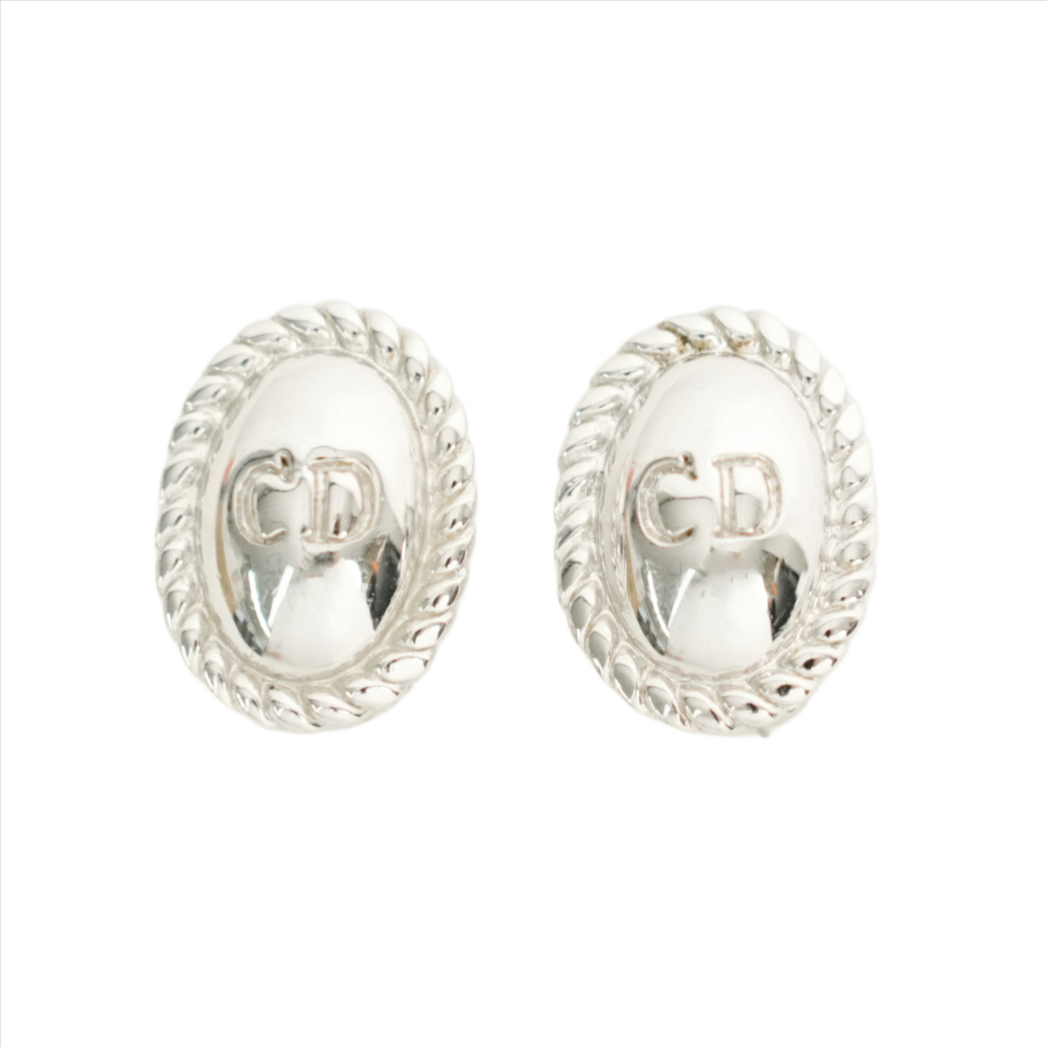【中古・VINTAGE】 CHRISTIAN DIOR クリスチャン ディオール CDロゴ オーバル イヤリング シルバー ヴィンテージ CD Logo Oval Earrings|AIME VINTAGE
