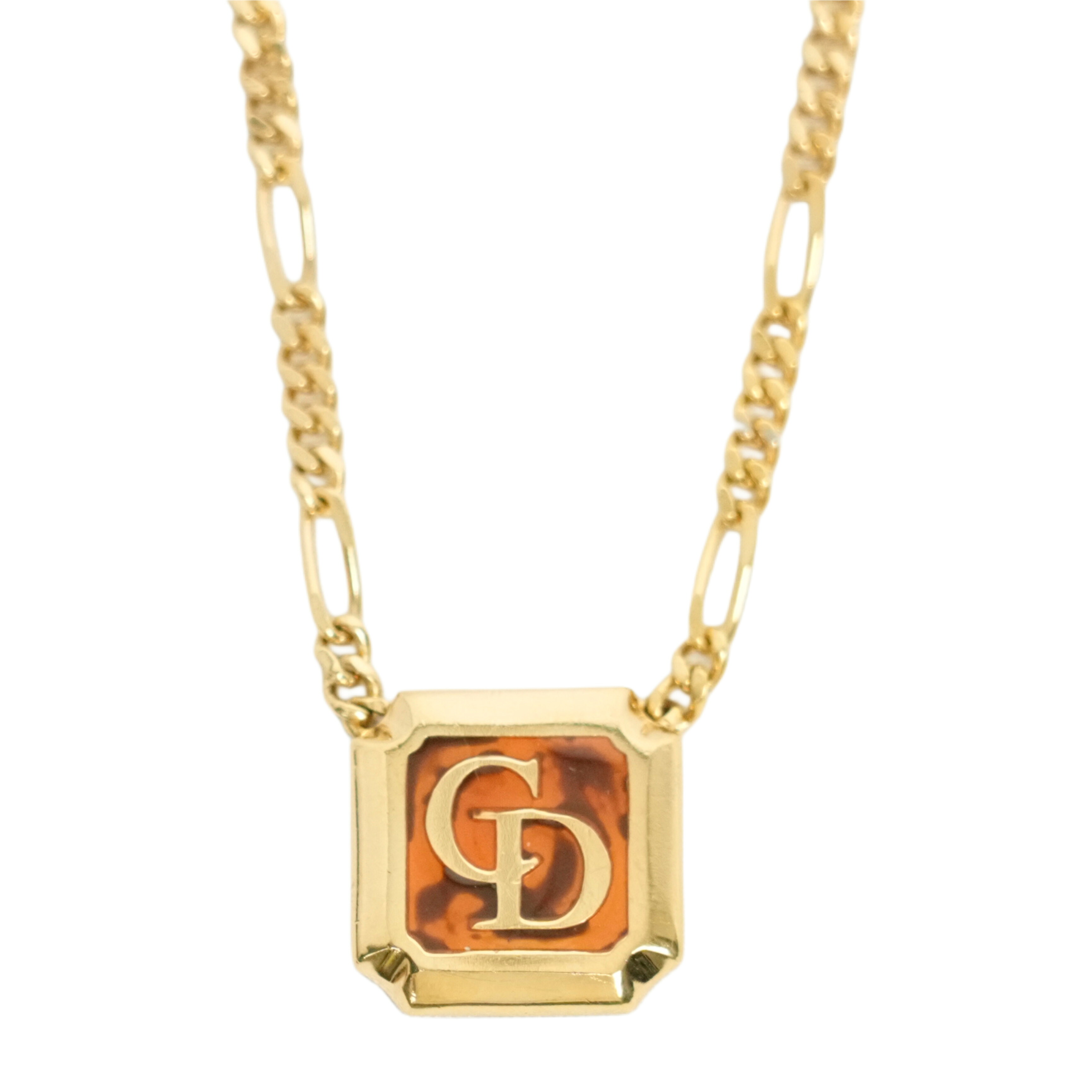 【中古・VINTAGE】 CHRISTIAN DIOR クリスチャン ディオール スクエア CDロゴ ネックレス ゴールド ブラウン ヴィンテージ Square CD Logo Necklace