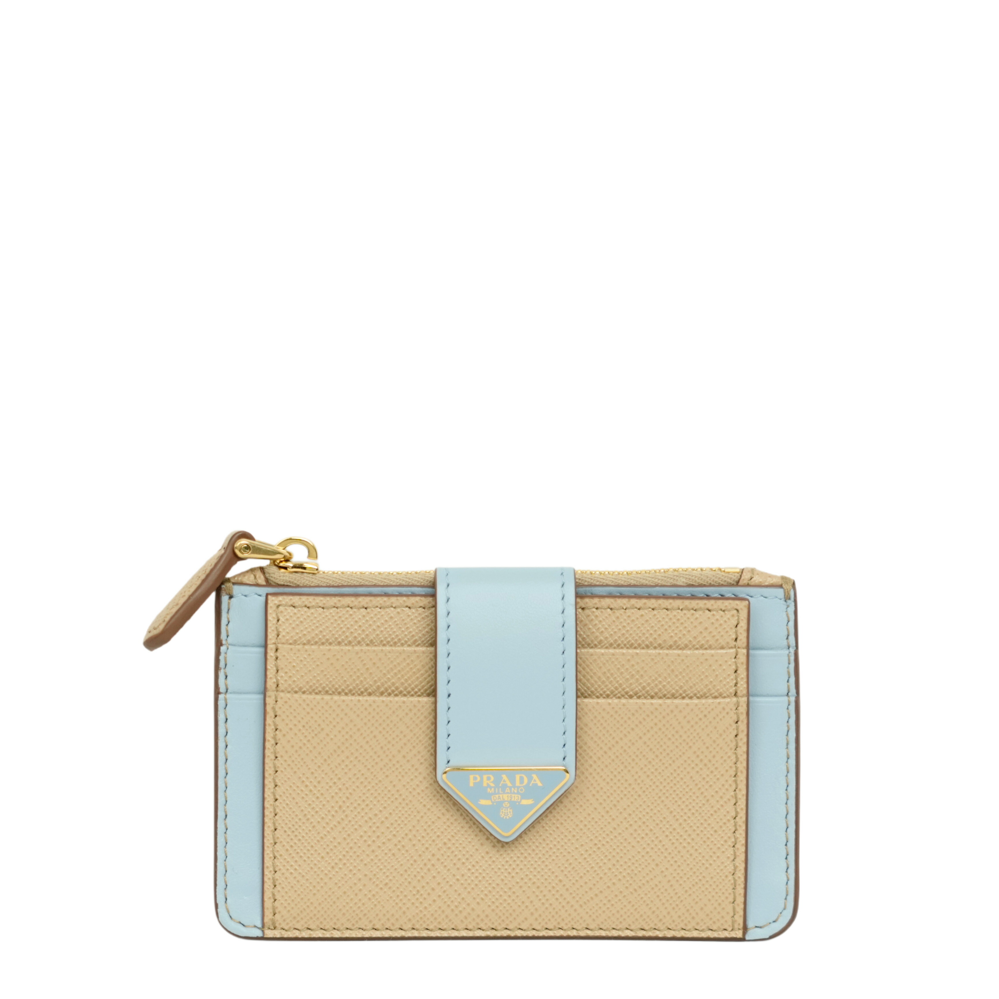 【中古・VINTAGE】 PRADA プラダ ピースカラー カードケース ベージュ ブルー ゴールドレザー ヴィンテージ Triangle Piece Color Card Case