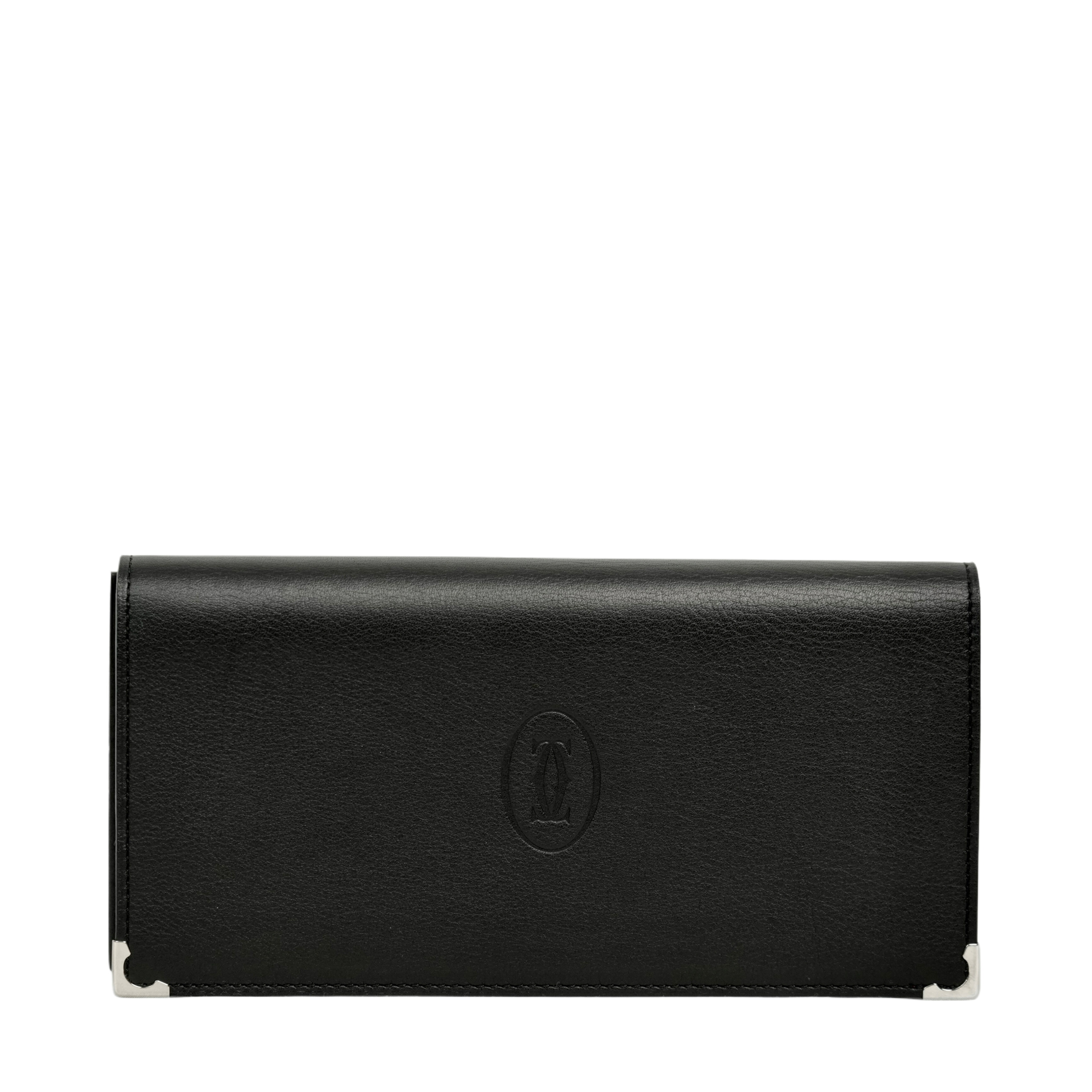 【中古・VINTAGE】 CARTIER カルティエ マスト ドゥ 二つ折り 長財布 ブラック レッド シルバーレザー ヴィンテージ Must de Bi-Fold Long Wallet