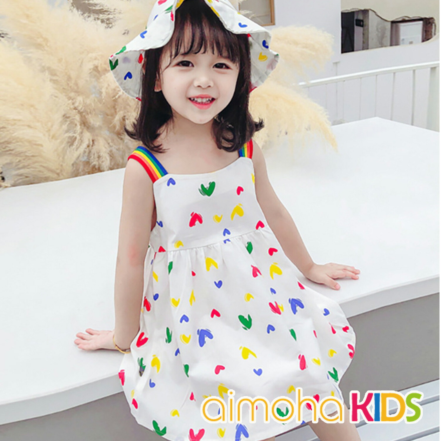 楽天市場 帽子付き ワンピース キッズ 半袖 女の子 ハート ドット 夏 ワンピース ロング 綿 綿100 コットン フリル 韓国 ライク おしゃれ 可愛い かわいい キュート 帽子付き ハート柄の可愛いワンピース Aimoha