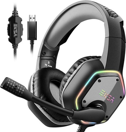 EKSAE1000ゲーミングヘッドセットPS4/PS5/PC用USBゲーミングヘッドホン50mmドライバー7.1chサラウンドサウンドヘッドフォンプラグ&プレイ単一指向性マイクノイズキャンセリング高遮音性イヤー… 4,772円